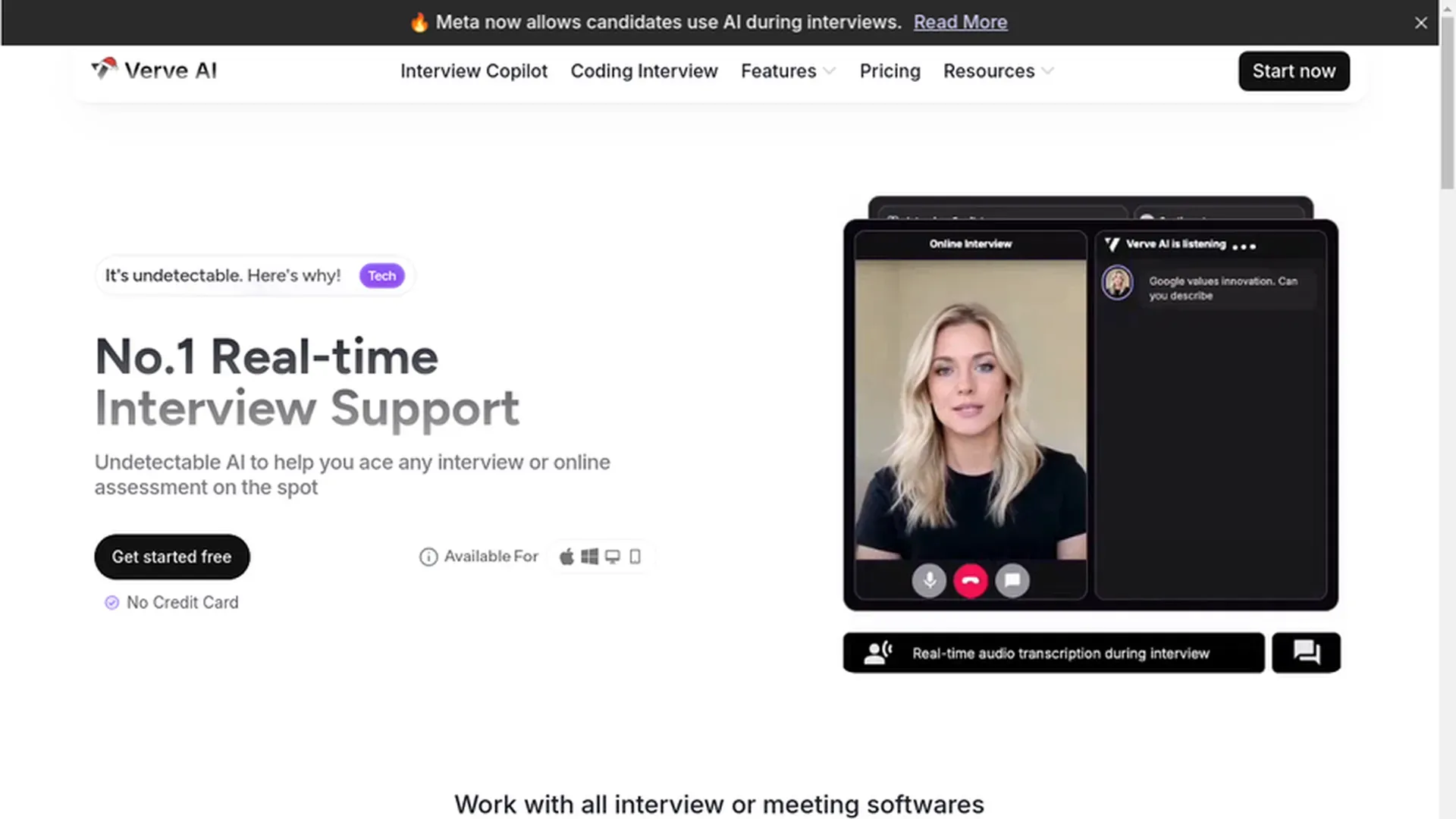 Verve AI homepage screenshot in 2026 review.