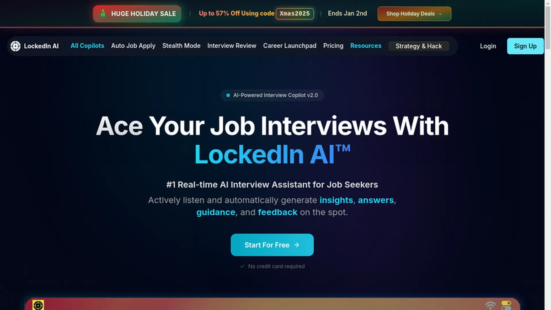 Lockedin AI homepage screenshot in 2026 review.