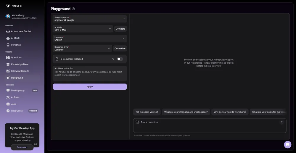 Playground for Verve AI