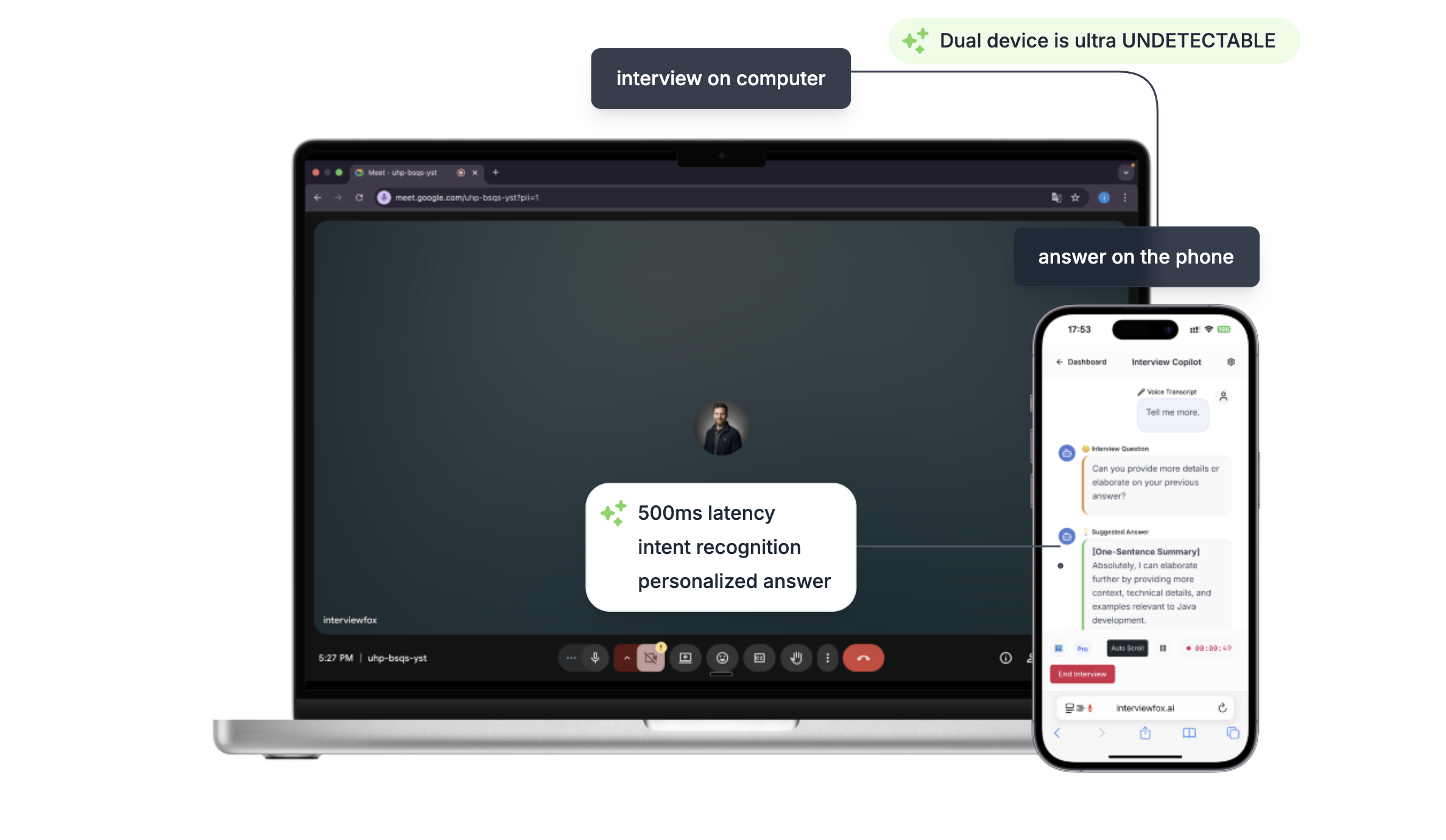 InterviewFox AI Interview Copilot Desktop Interface - Real-time interview guidance and coaching platform