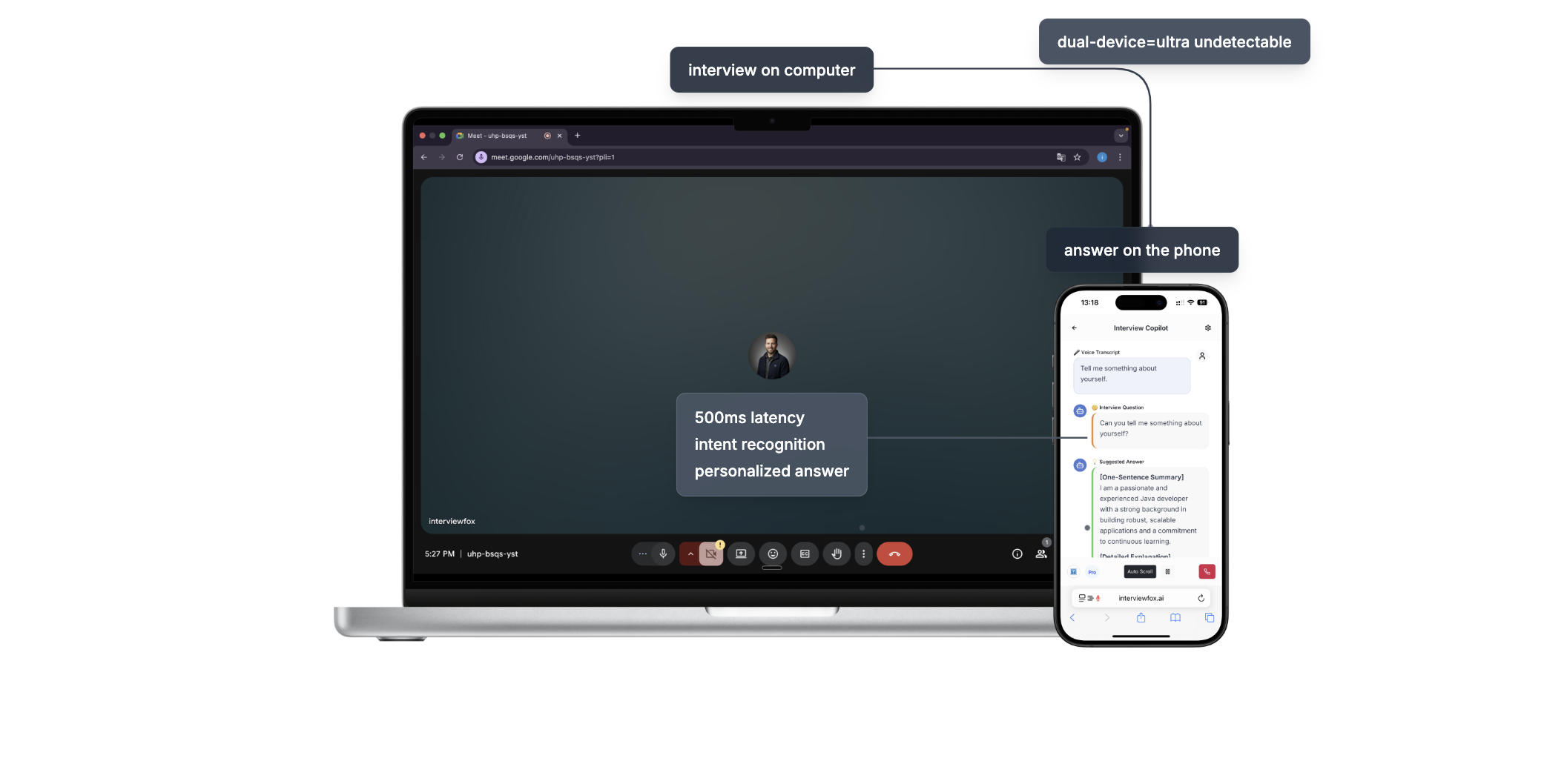 InterviewFox AI Interview Copilot Mobile Interface - Real-time interview coaching on mobile devices