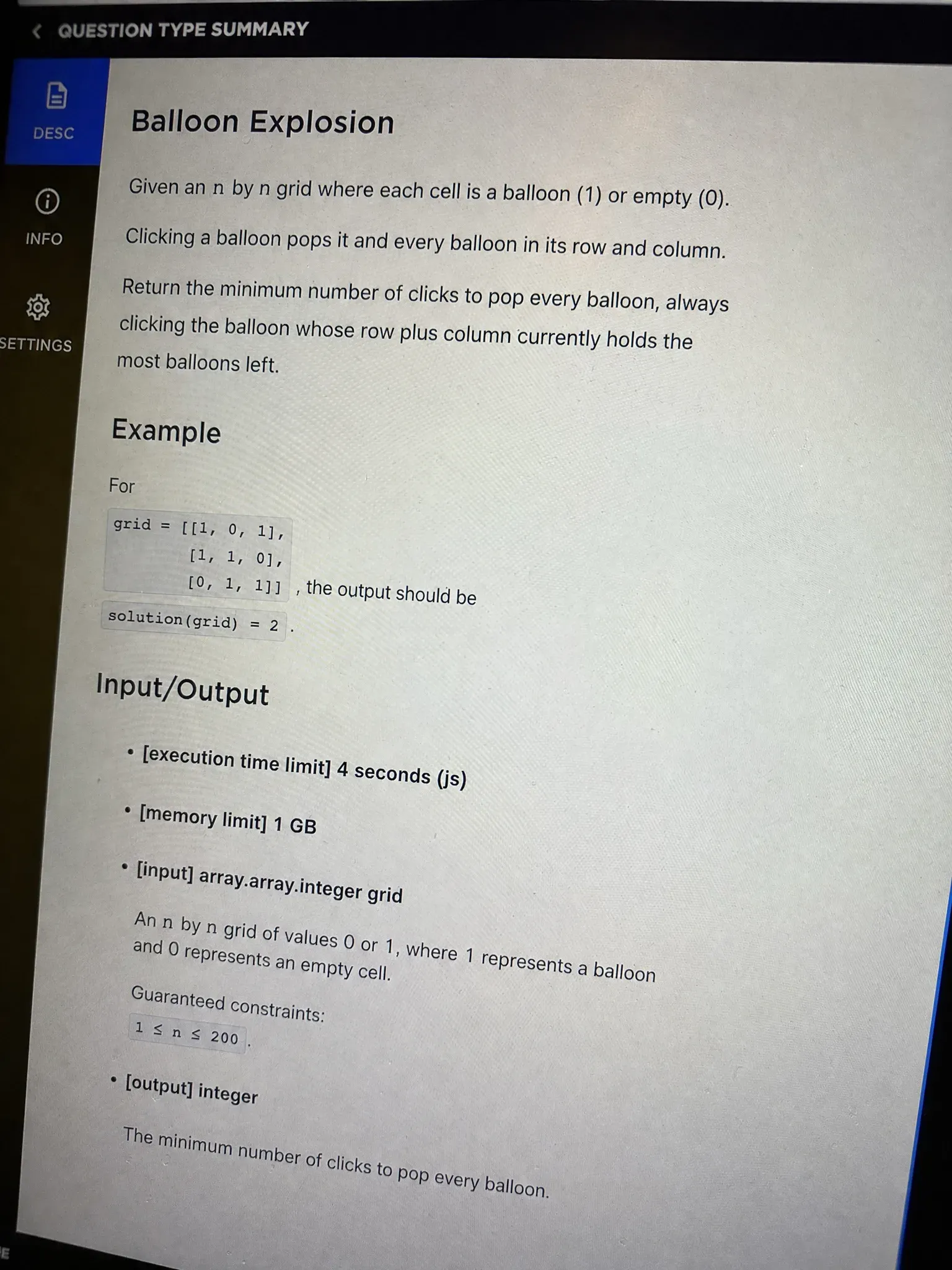 CodeSignal OA question 4: Balloon Explosion