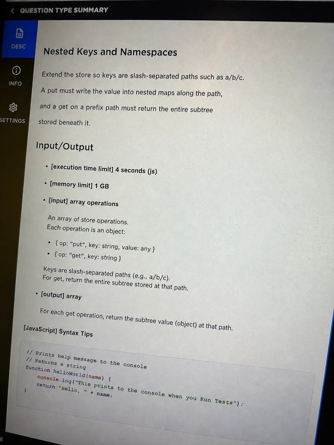 CodeSignal OA question 2: Nested Keys and Namespaces
