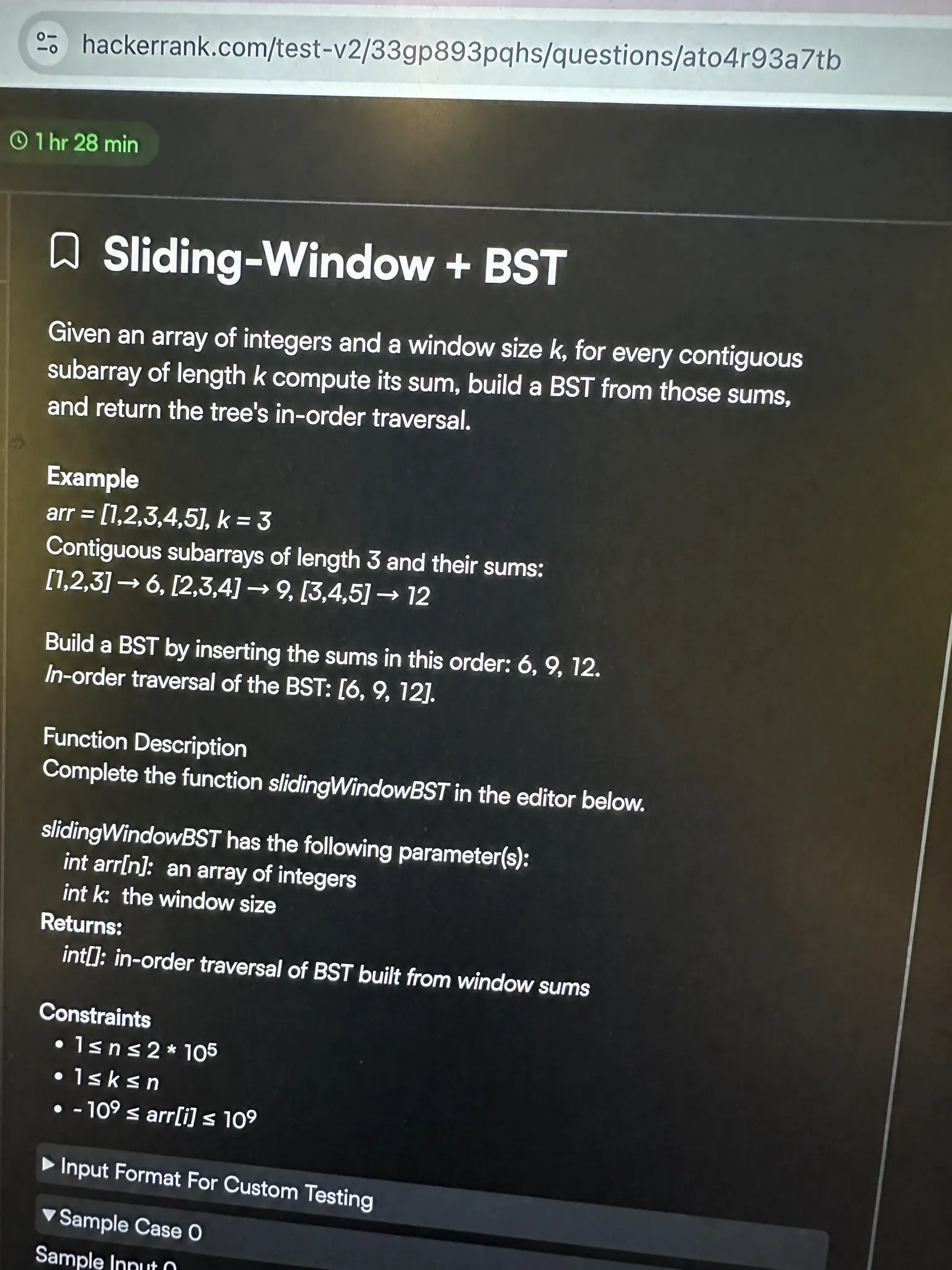 HackerRank OA question 2: Sliding-Window + BST