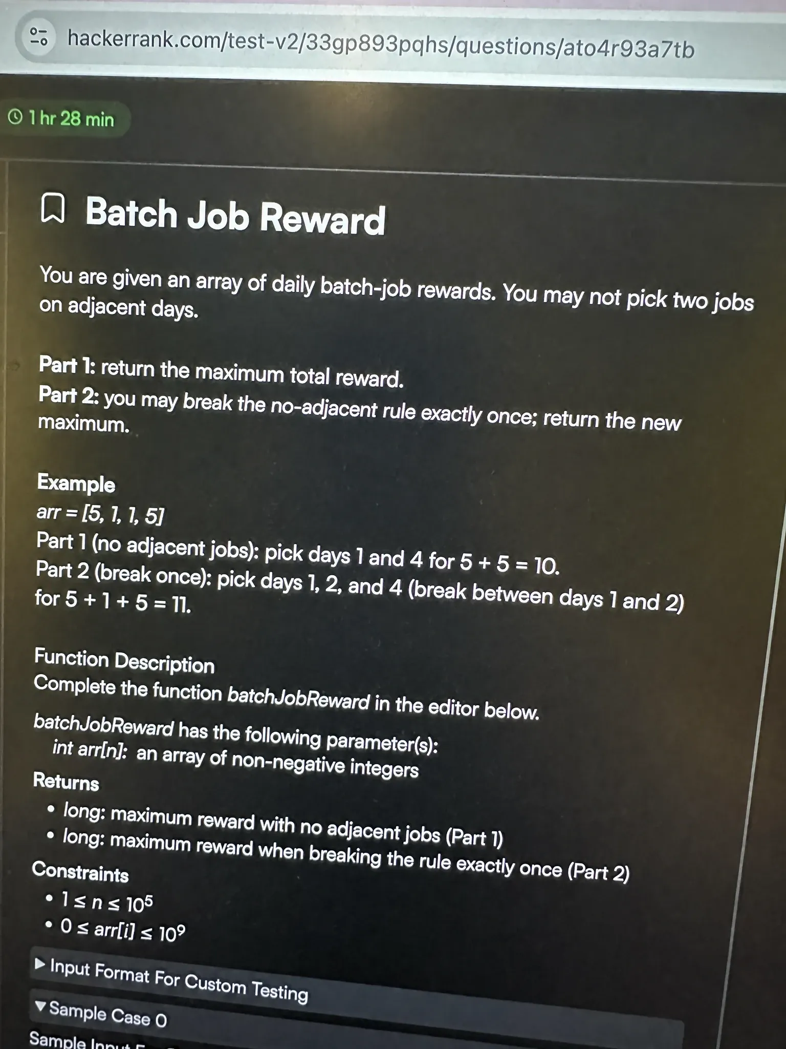 HackerRank OA question 1: Batch Job Reward
