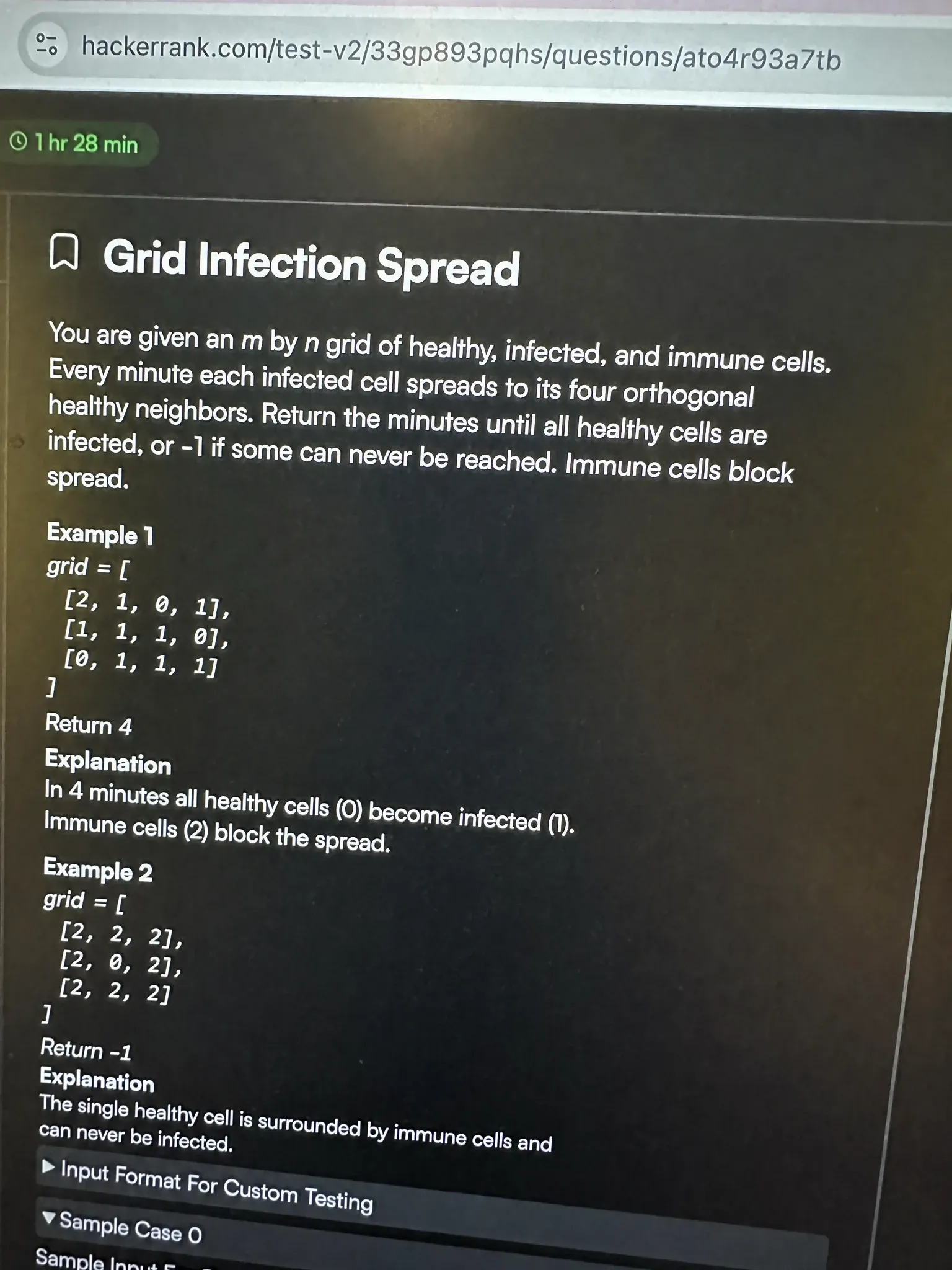HackerRank OA question 2: Grid Infection Spread