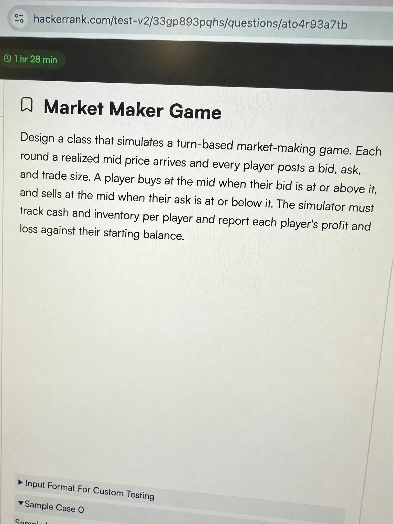 HackerRank OA question 1: Market Maker Game