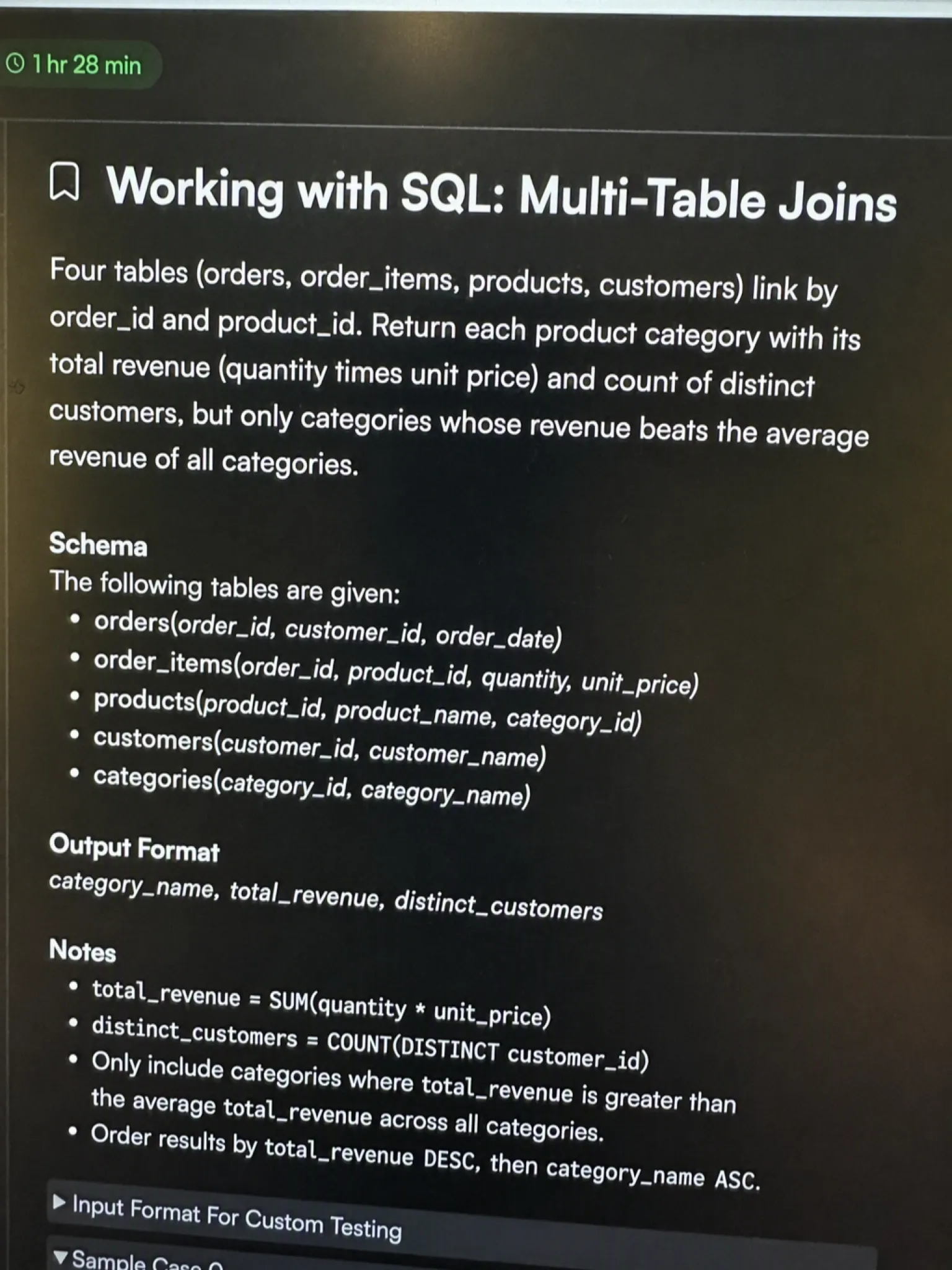 HackerRank OA question 2: Working with SQL, Multi-Table Joins