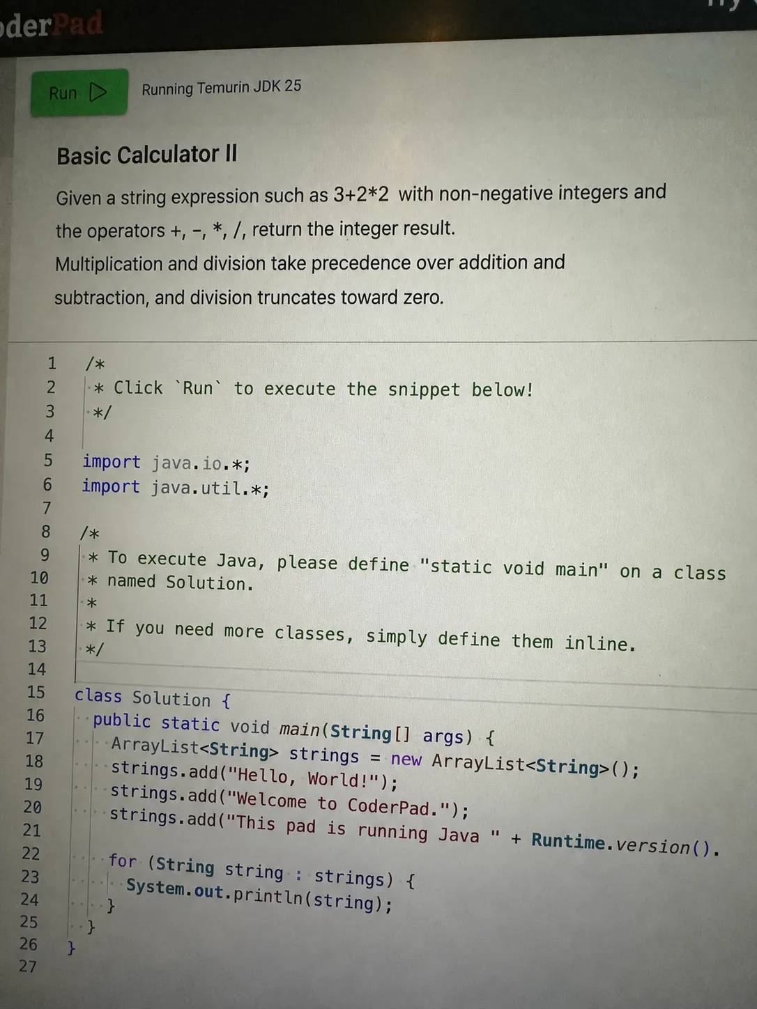 Apple CoderPad question 1: Basic Calculator II