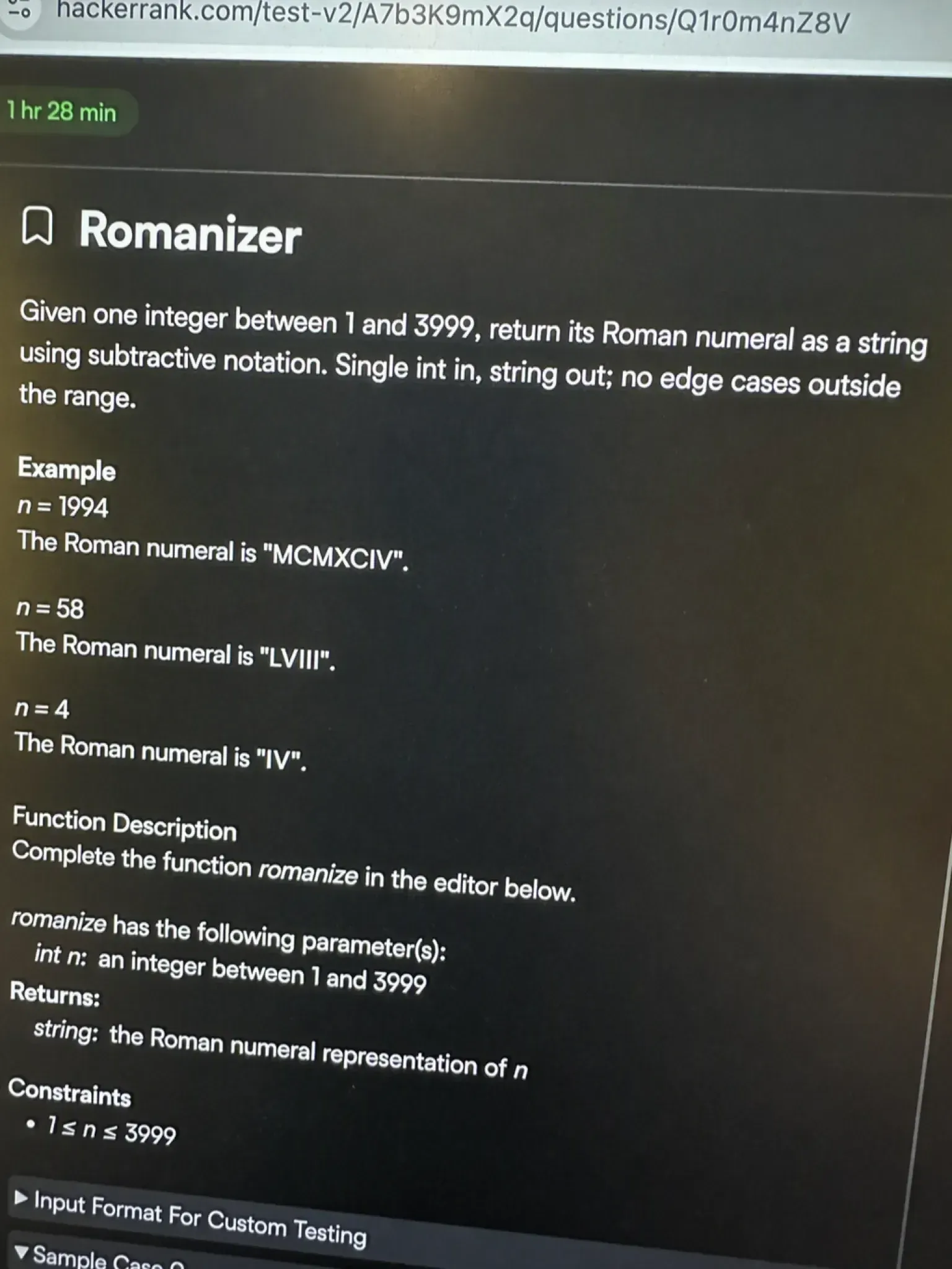 HackerRank OA question 1 — Romanizer