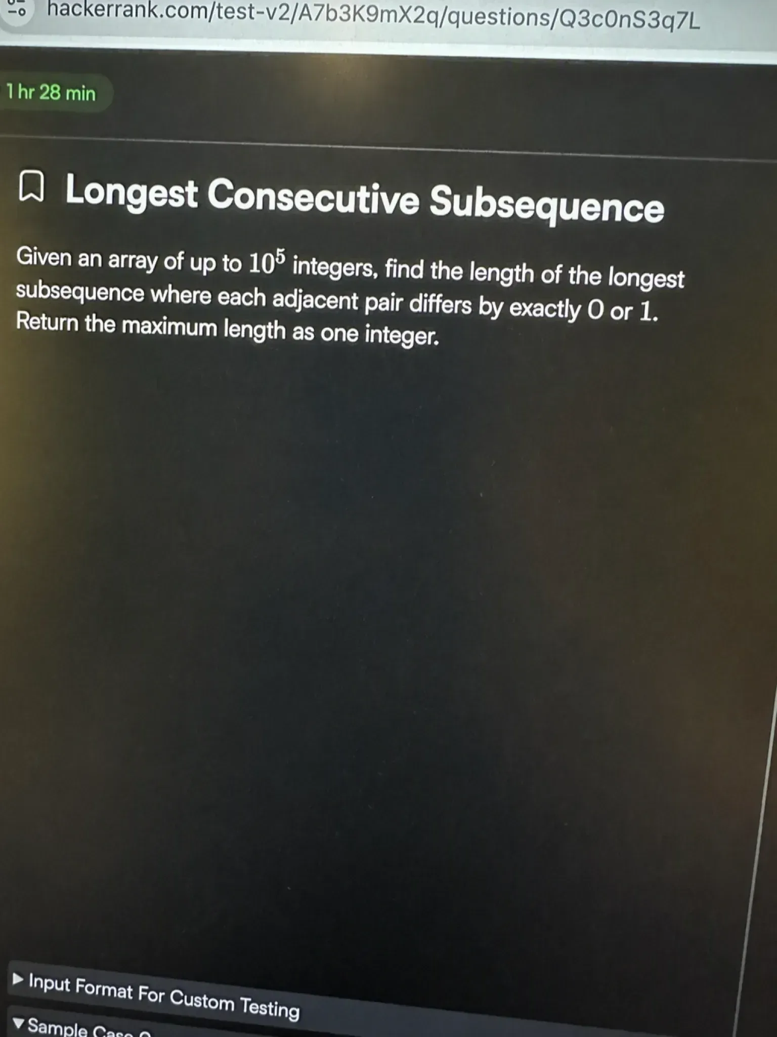 HackerRank OA question 3 — Longest Consecutive Subsequence