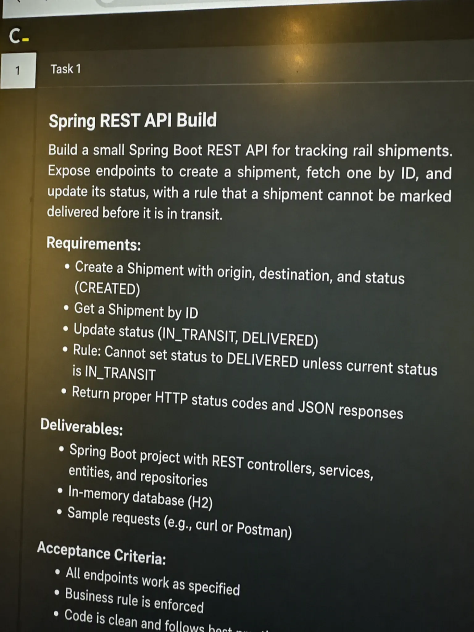 Codility OA question 1: Spring REST API Build