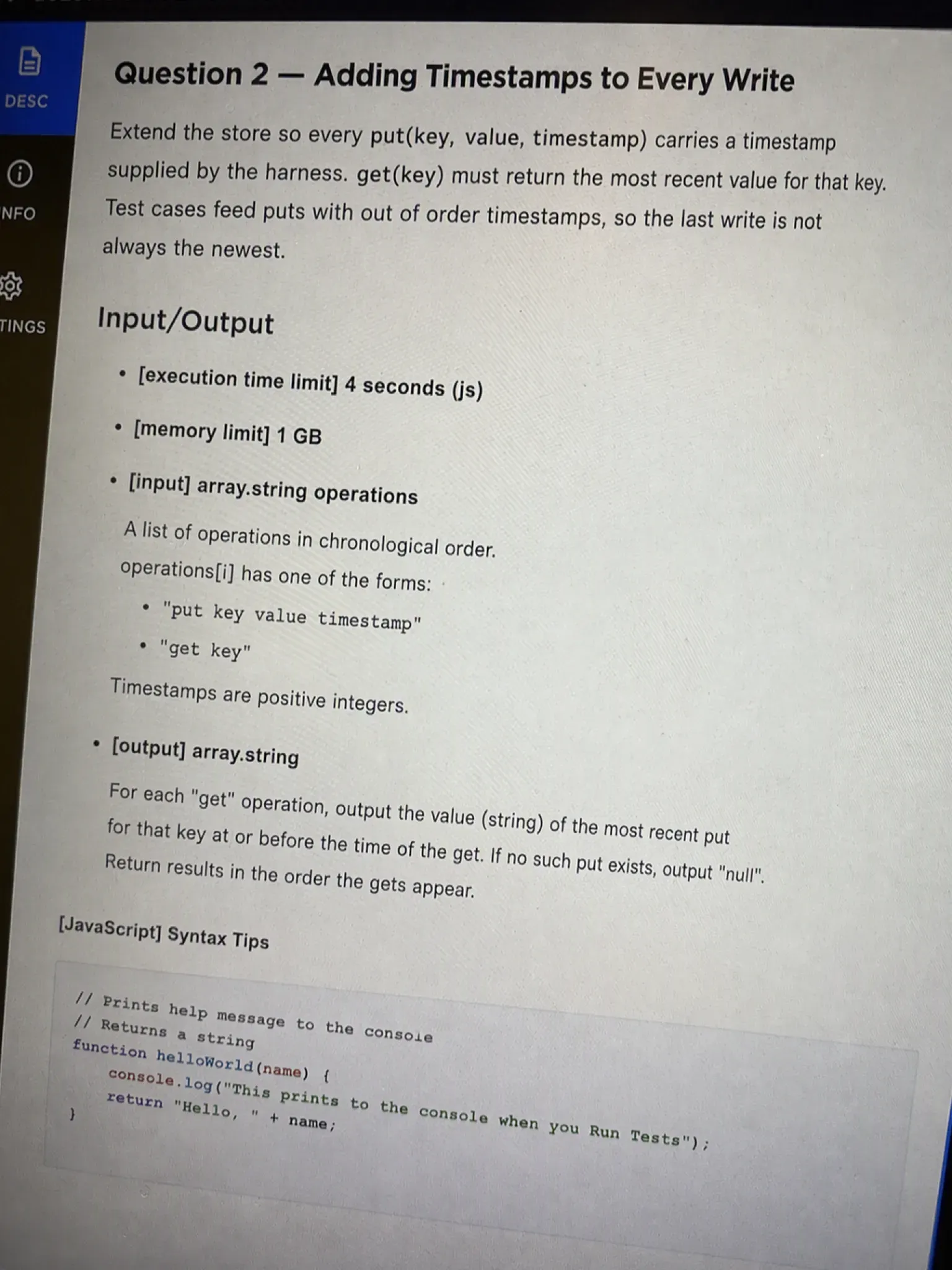 CodeSignal OA question 2: Adding Timestamps to Every Write