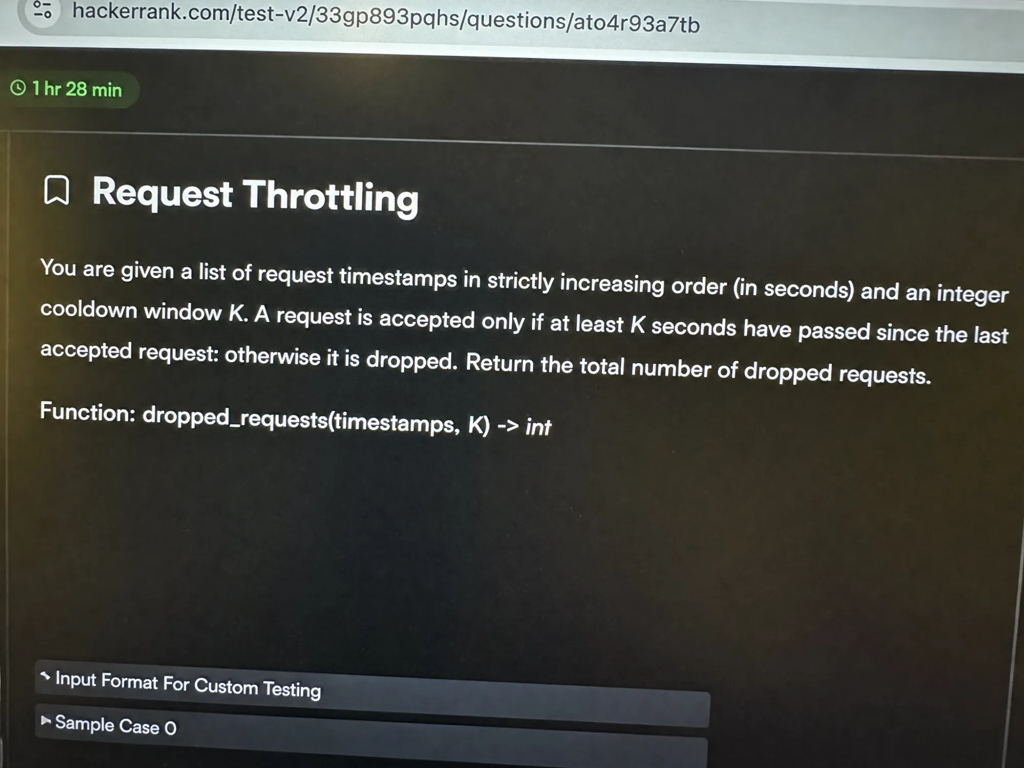 HackerRank OA question 1 — Request Throttling