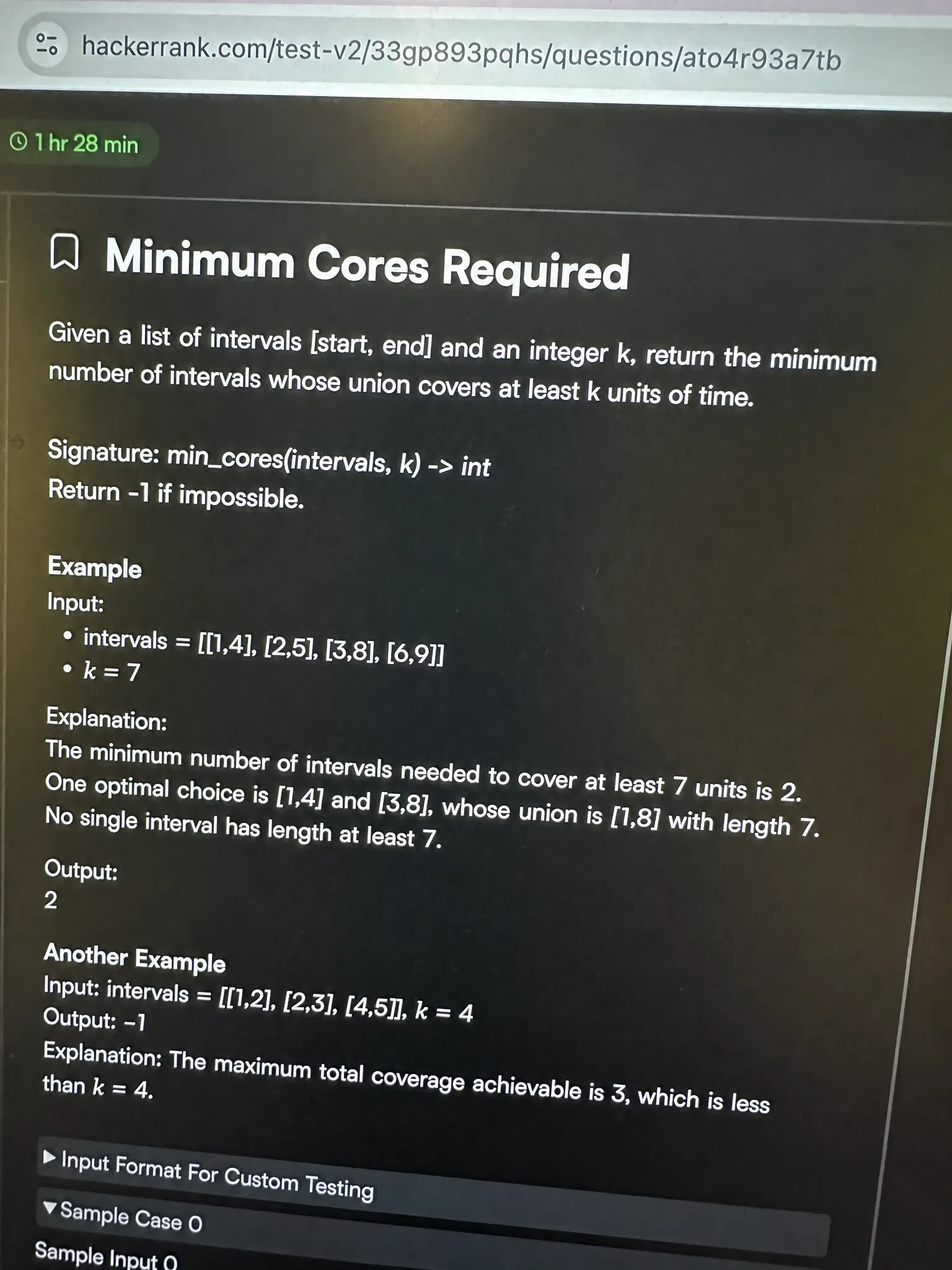 HackerRank OA question 1: Minimum Cores Required