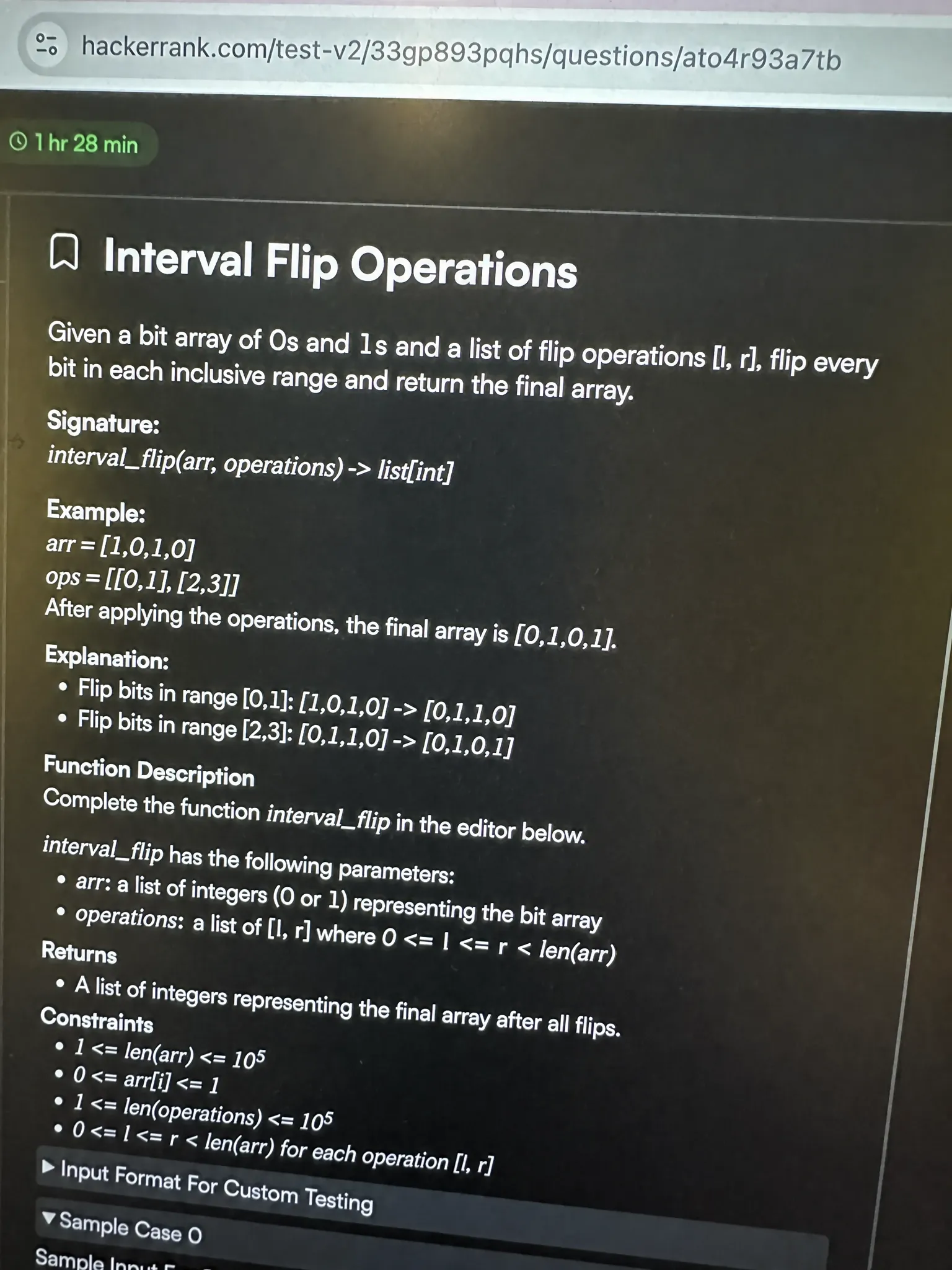 HackerRank OA question 2: Interval Flip Operations