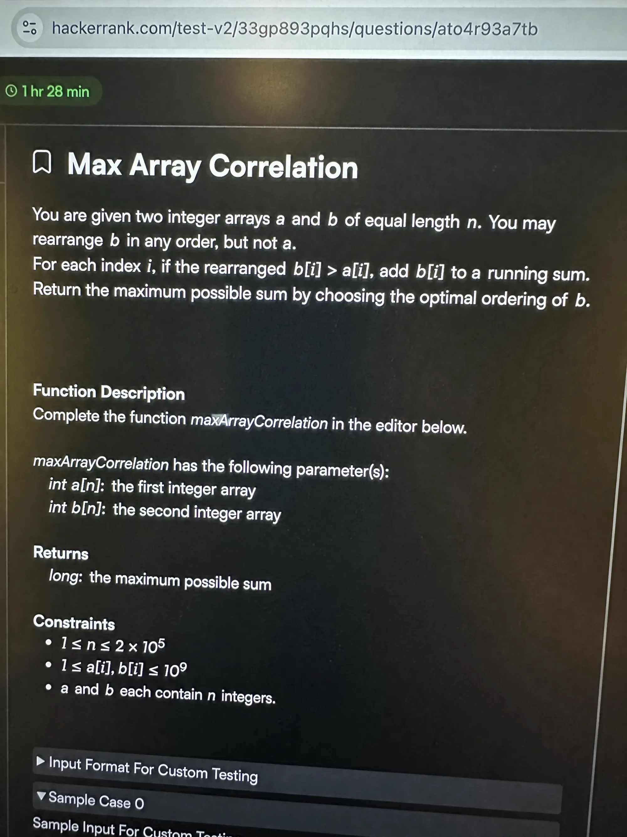 HackerRank OA question 2 — Max Array Correlation