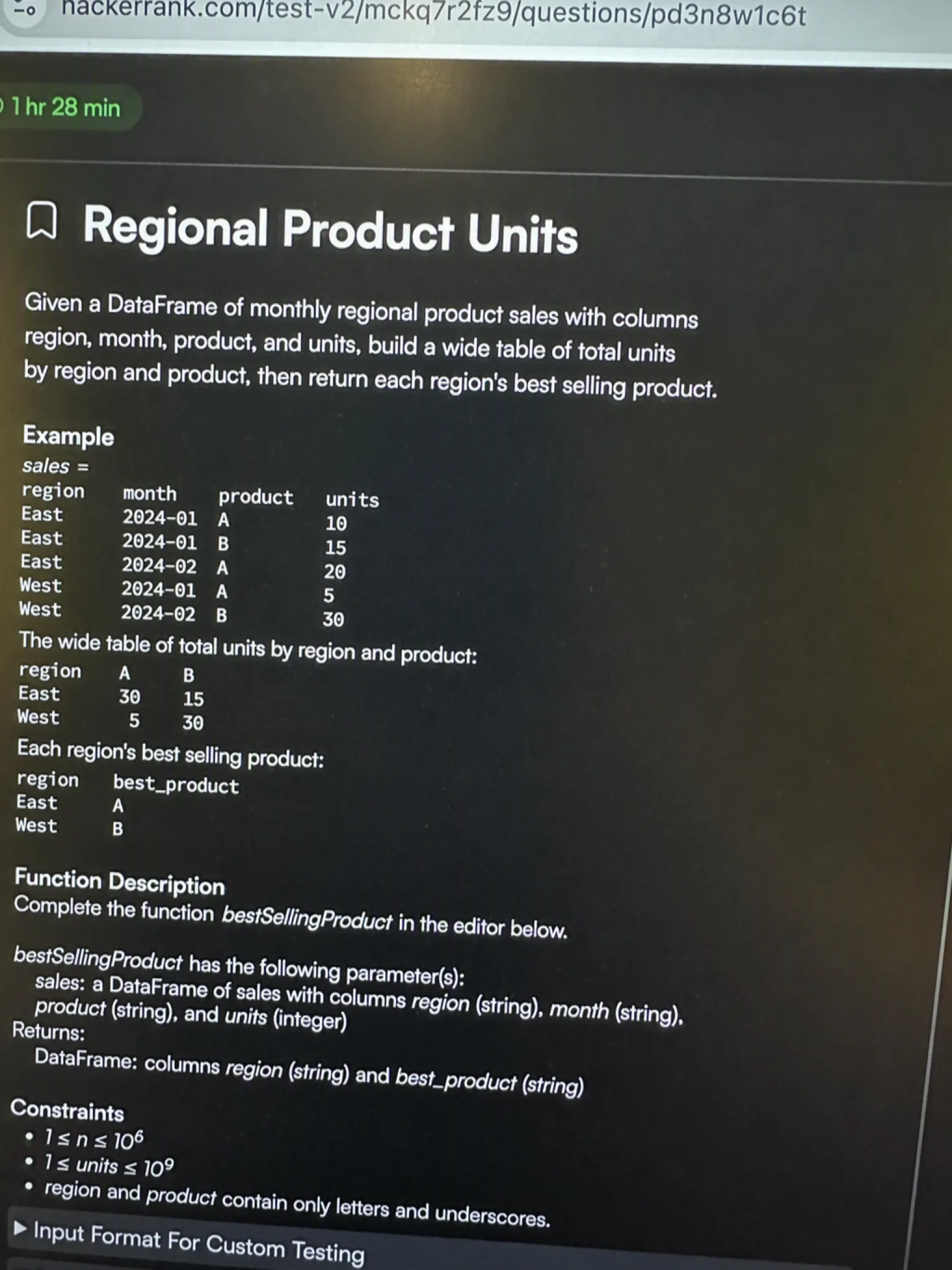 HackerRank OA question 2, Regional Product Units