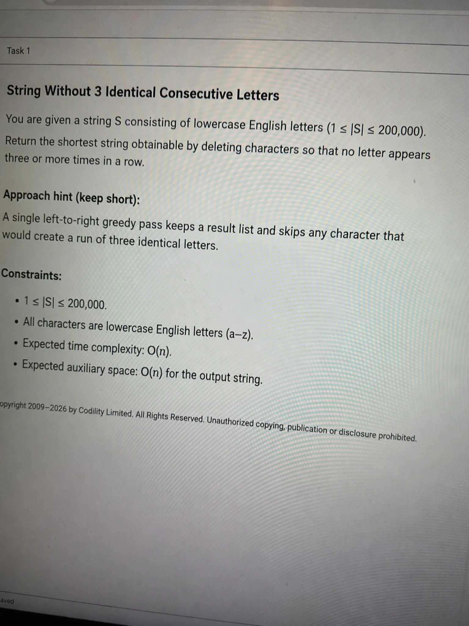 Microsoft Codility Question 1 — String Without Three Identical Consecutive Letters