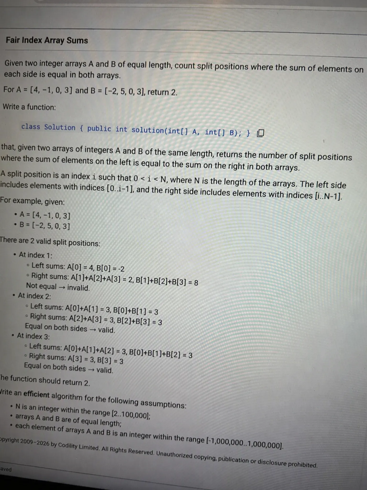 Question 1: Fair-index arrays