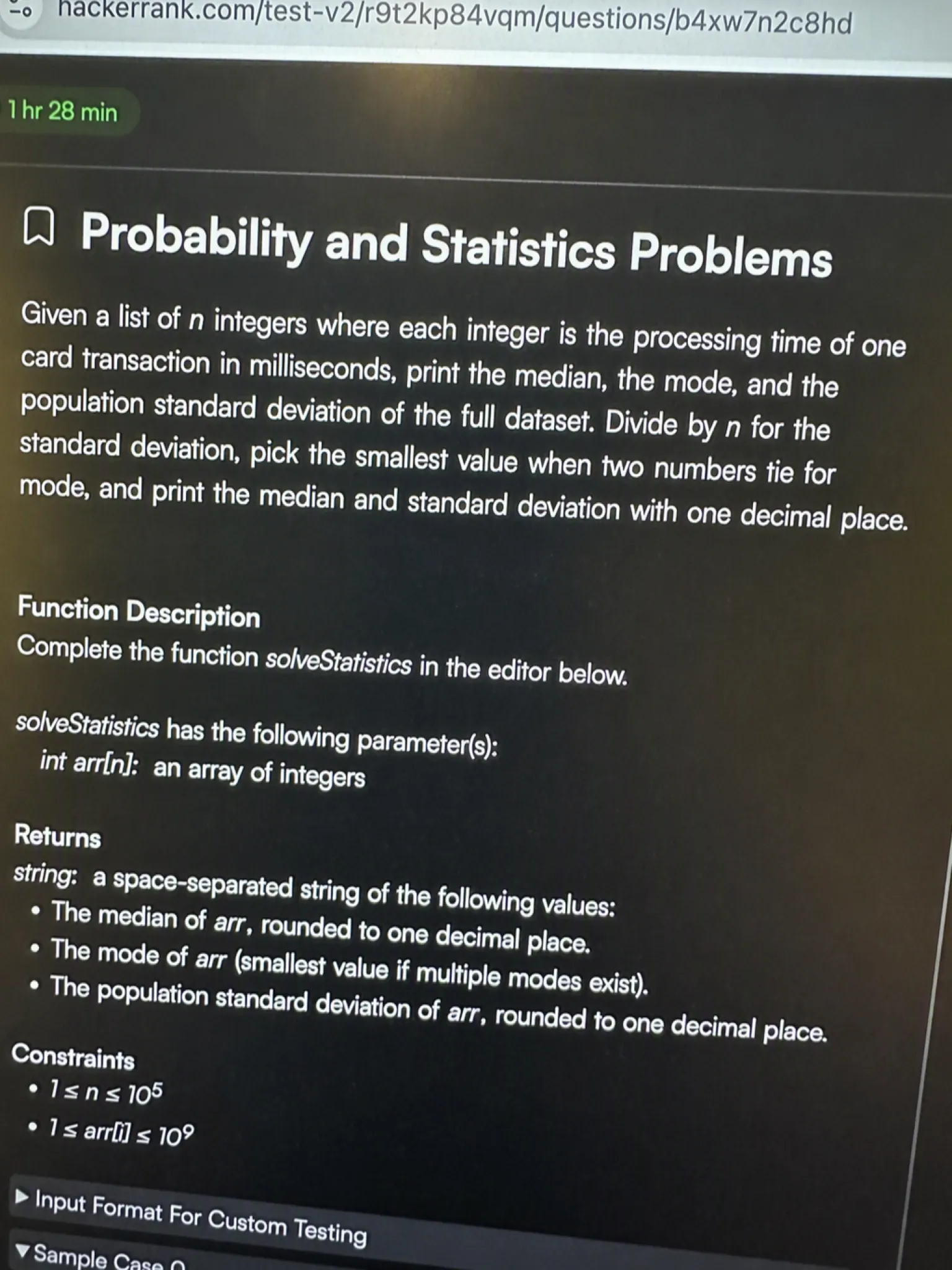HackerRank OA question 1 — Probability and Statistics Problems
