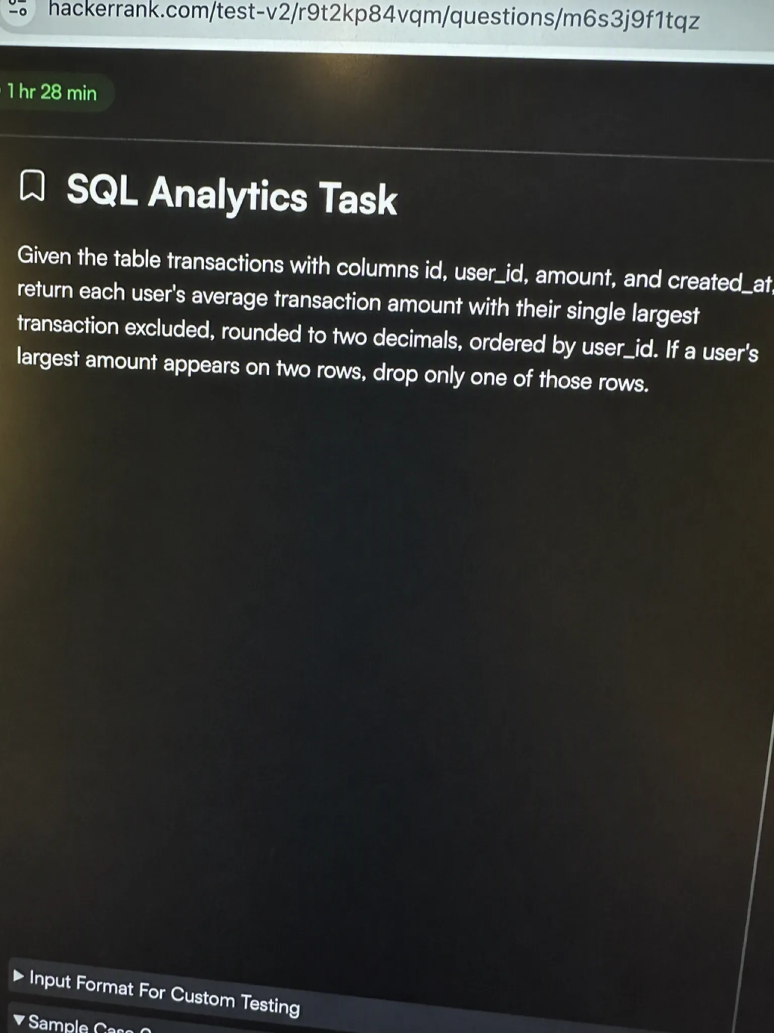 HackerRank OA question 2 — SQL Analytics Task