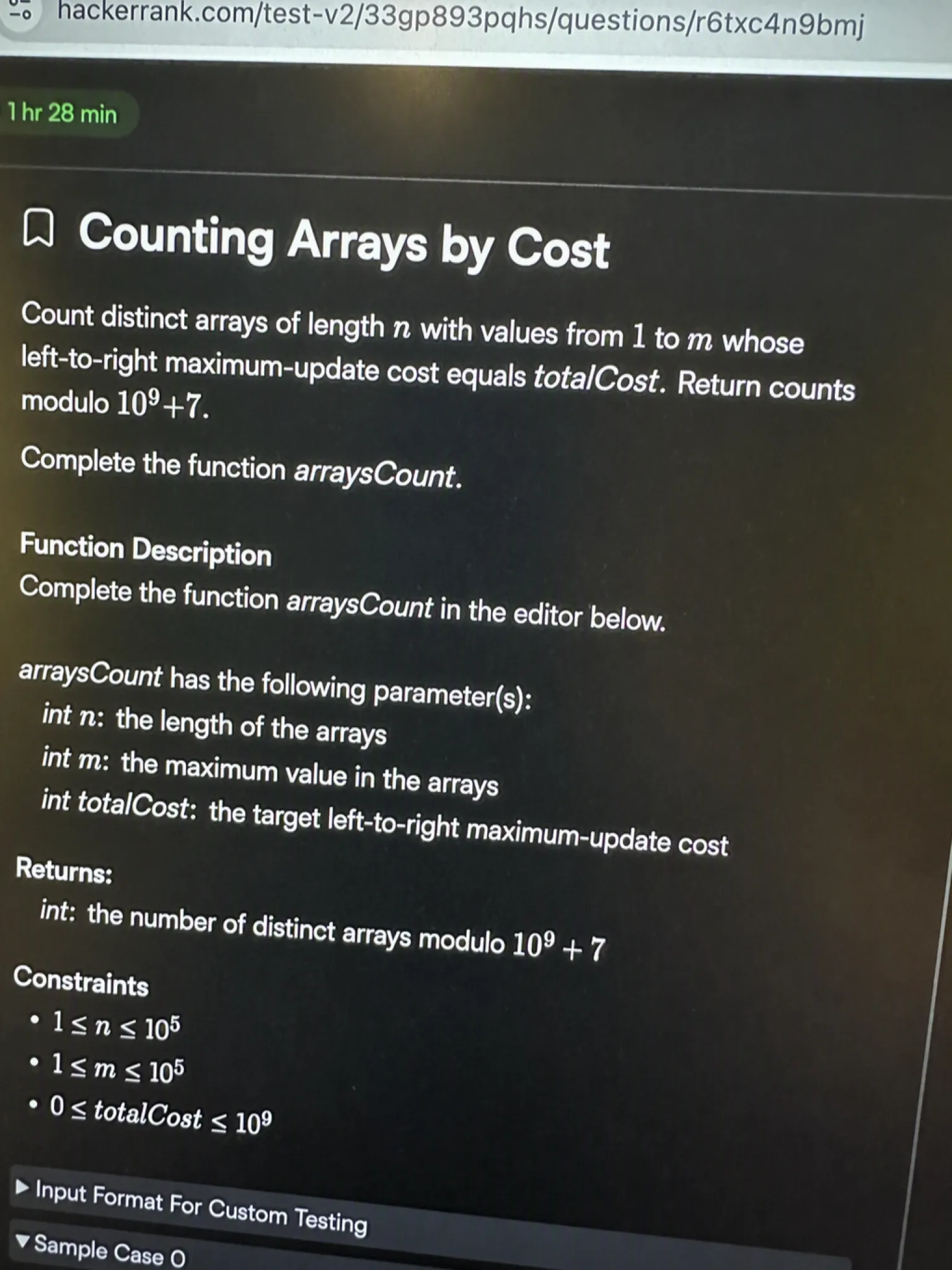HackerRank OA question 2 — Counting Arrays by Cost