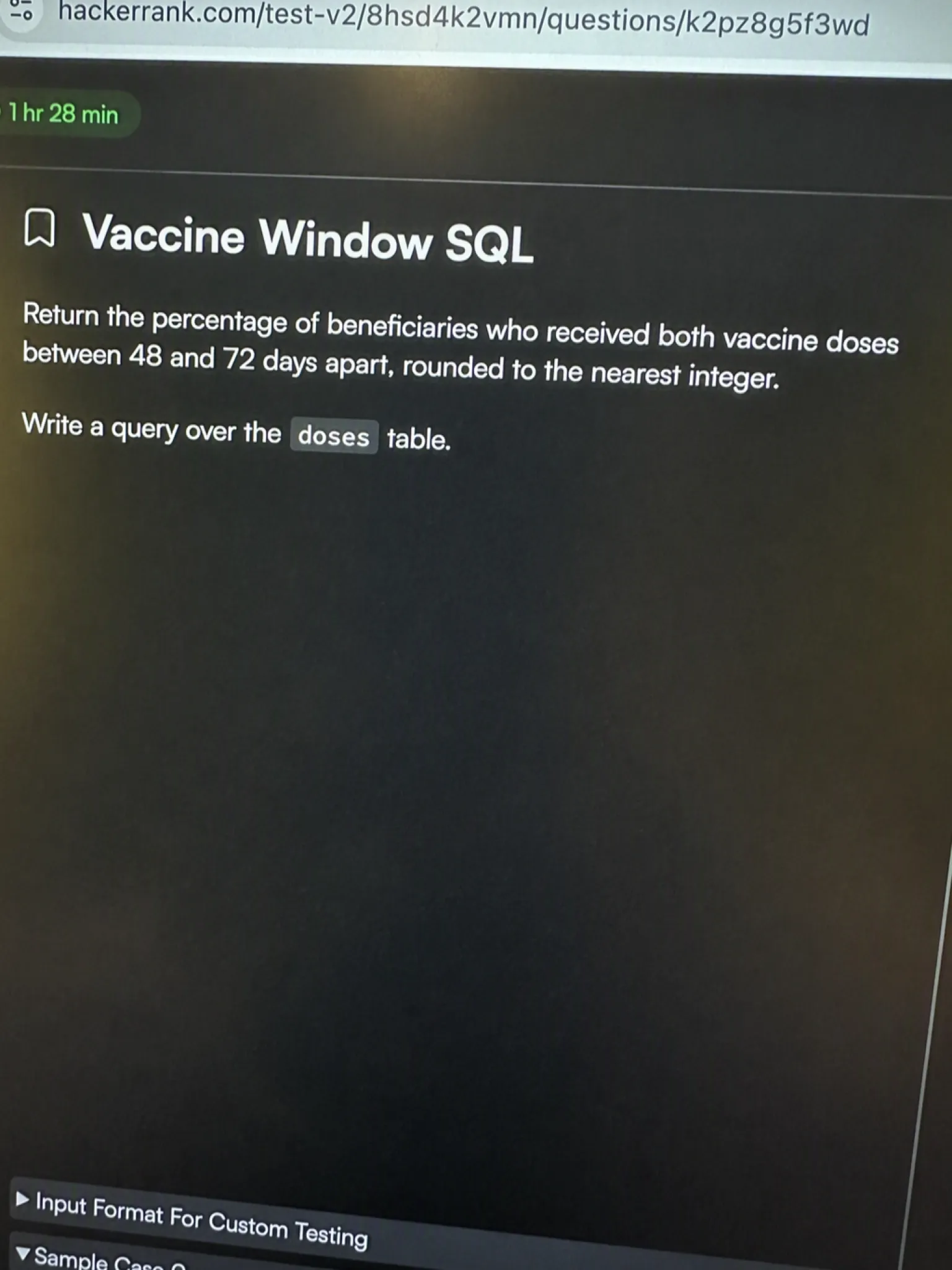 HackerRank OA question 3 — Vaccine Window SQL