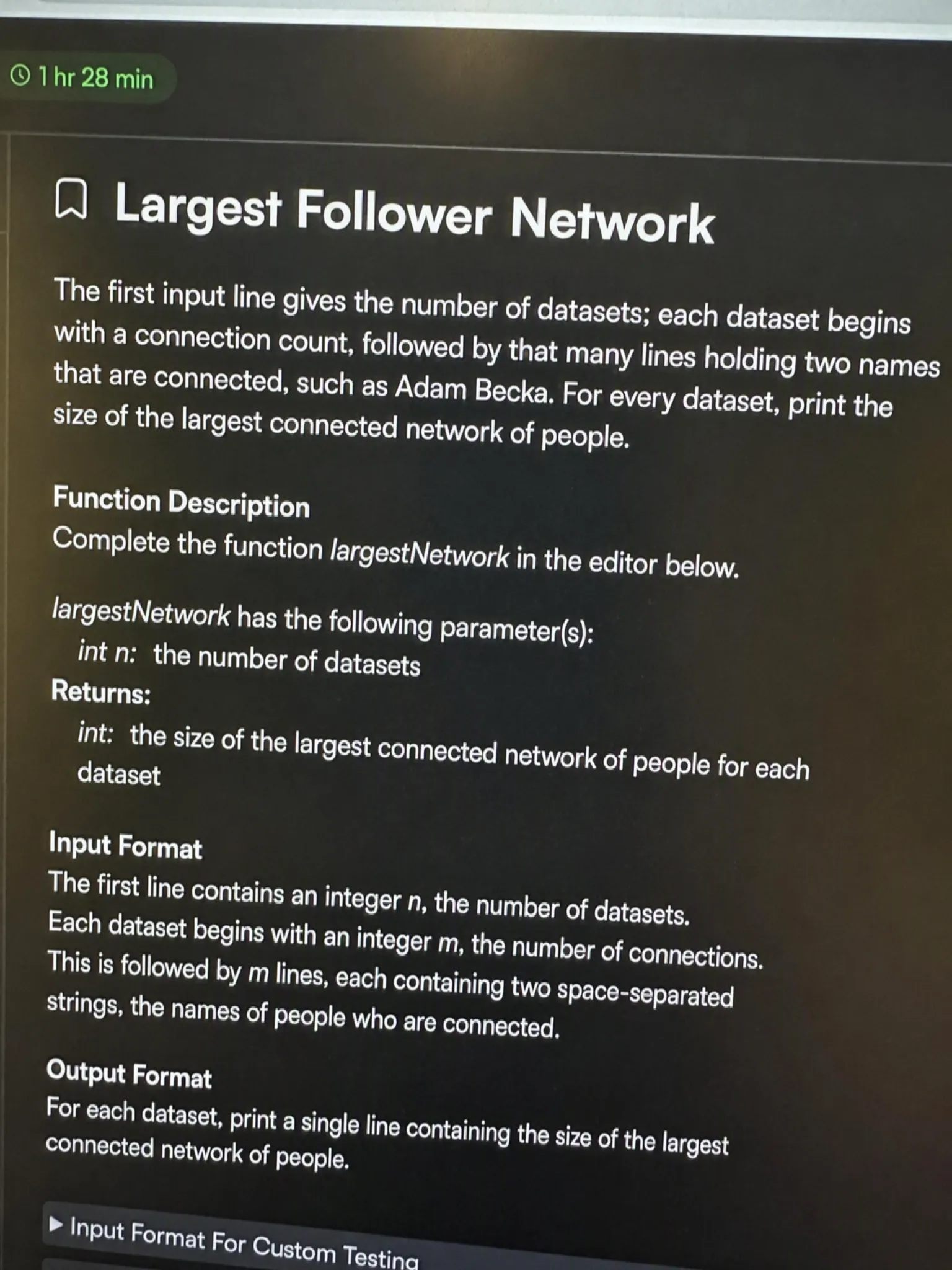 HackerRank OA question 6: Largest Follower Network
