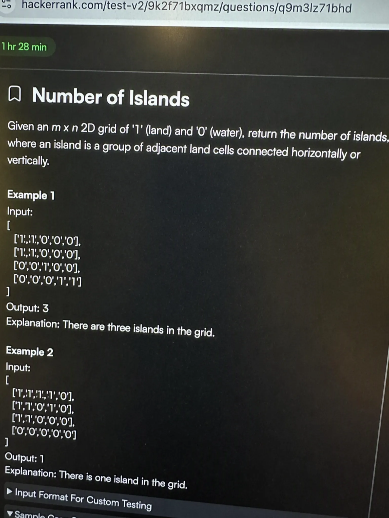 HackerRank OA question 2: Number of Islands