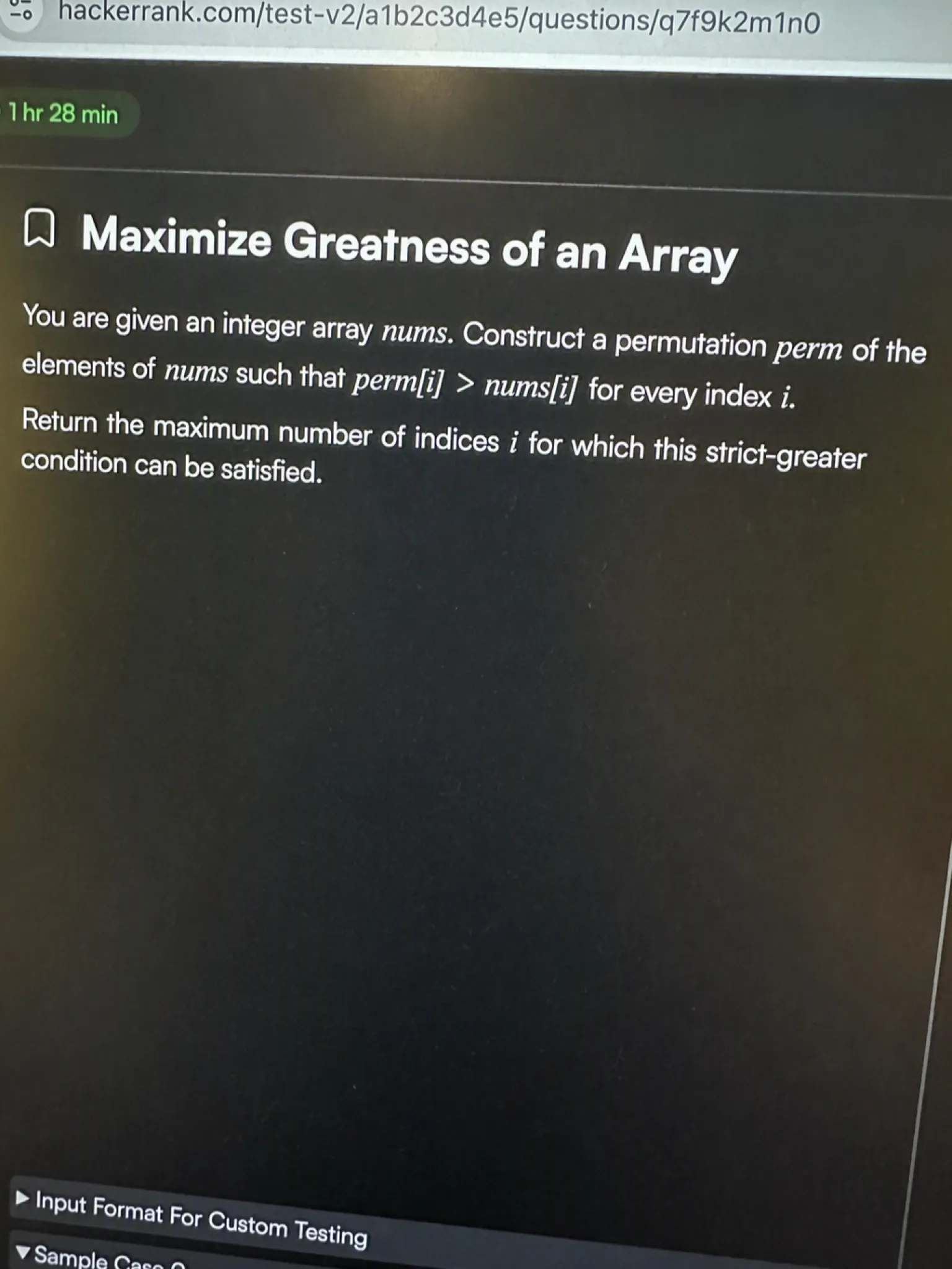 HackerRank OA question 1: Maximize Greatness of an Array