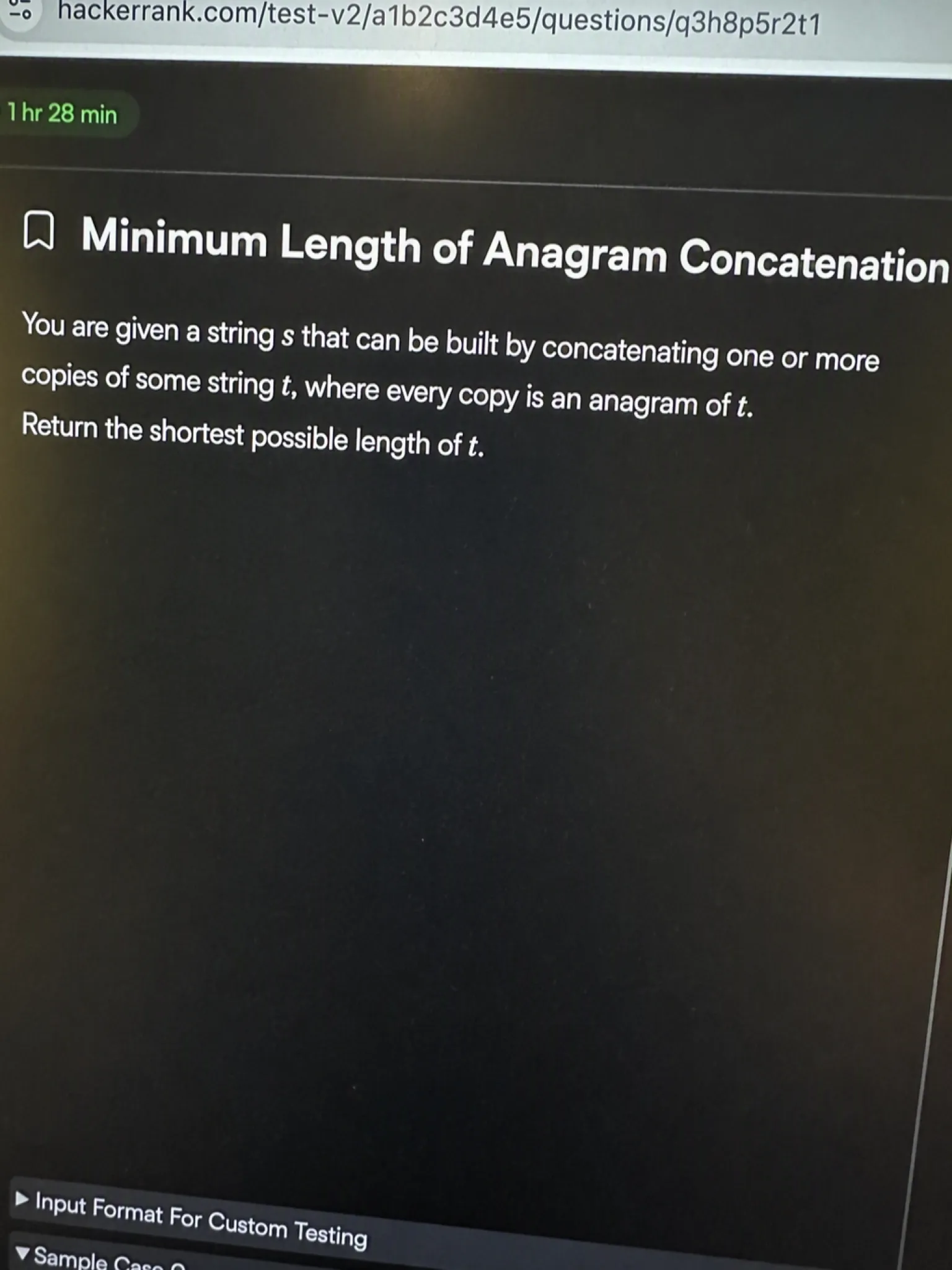 HackerRank OA question 2: Minimum Length of Anagram Concatenation