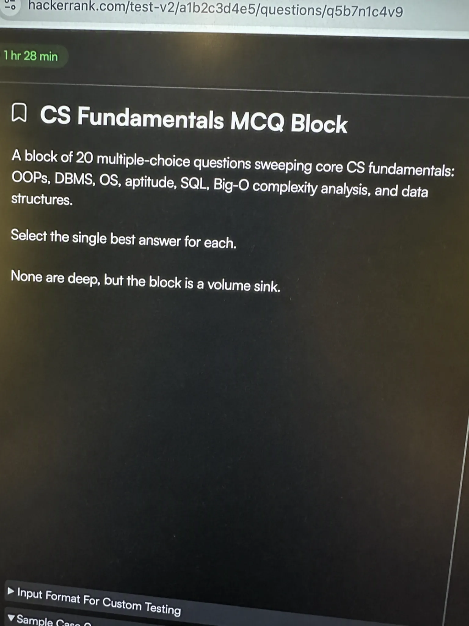 HackerRank OA question 4: CS Fundamentals MCQ Block