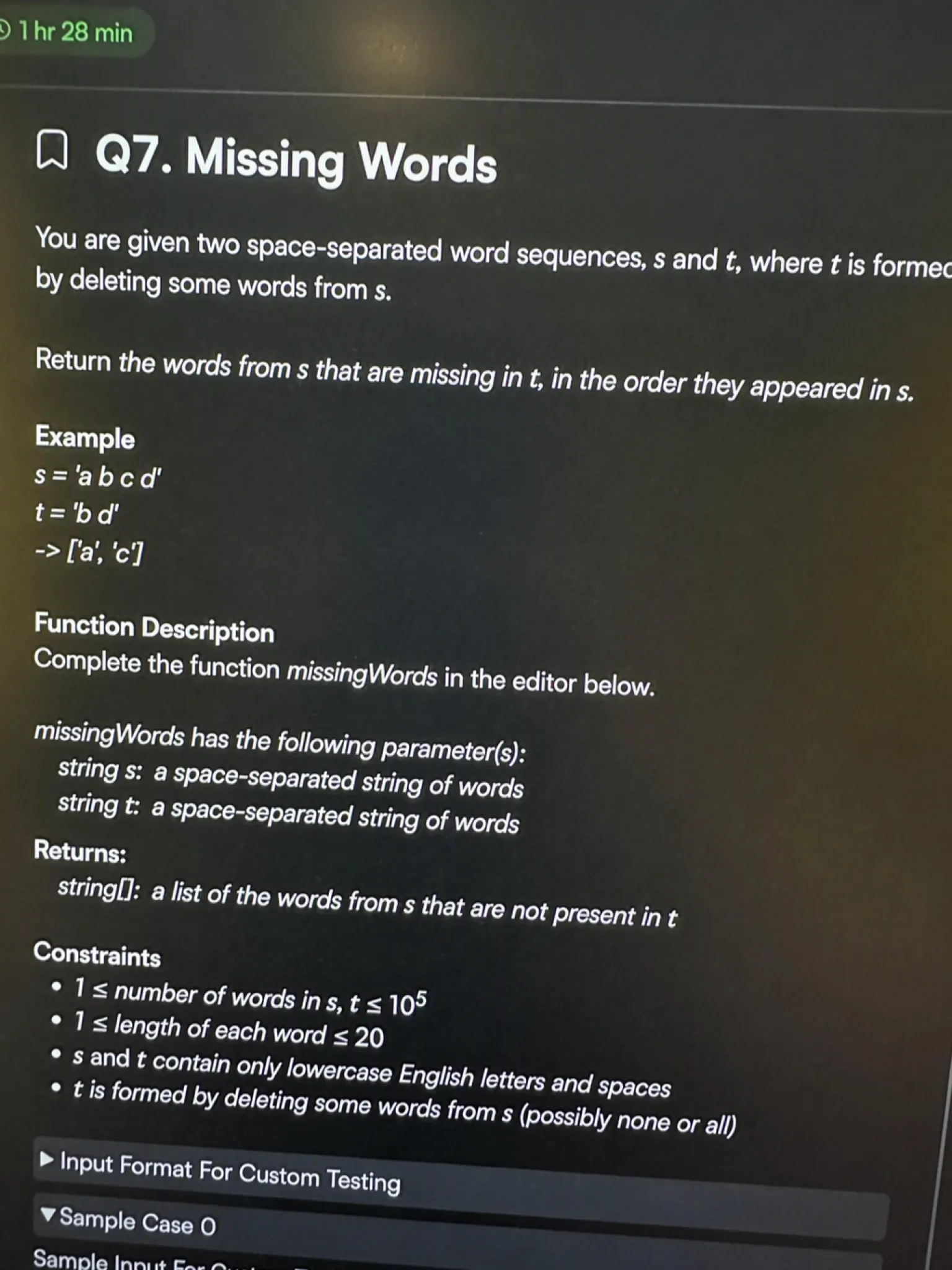 HackerRank OA question 7: Missing Words