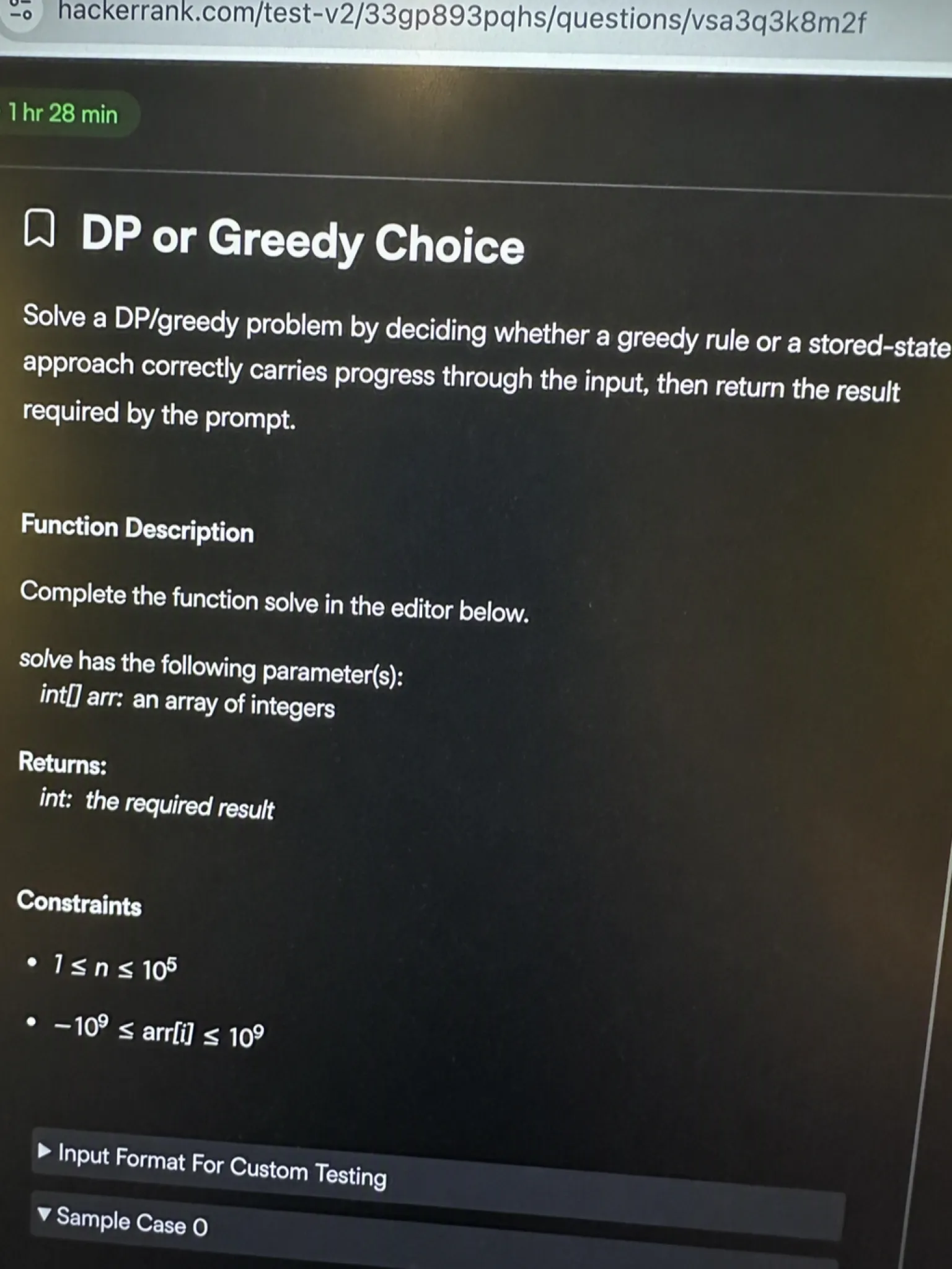 HackerRank OA question 3 — DP or Greedy Choice