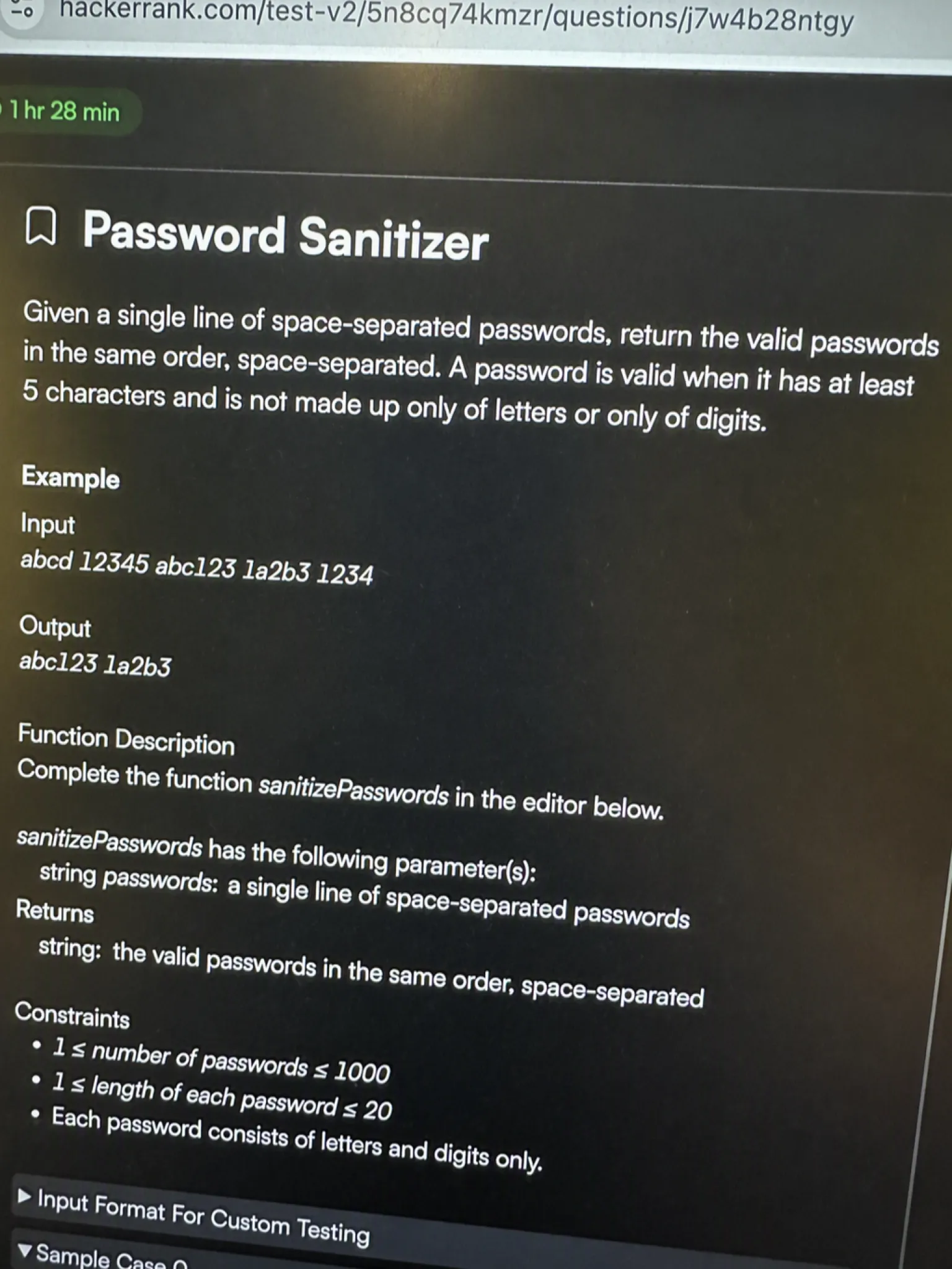 HackerRank OA question 2: Password Sanitizer