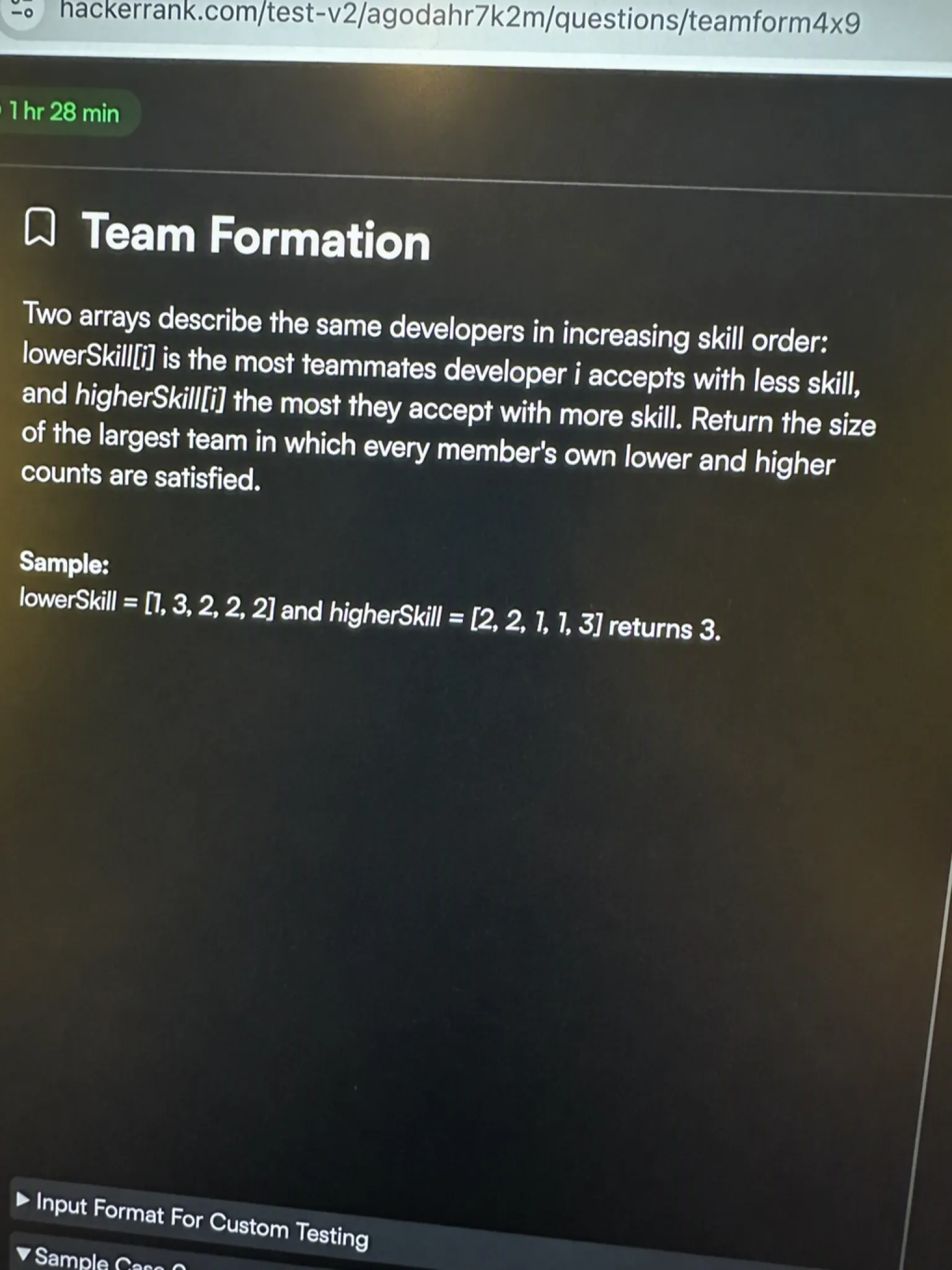 HackerRank OA question 2: Team Formation