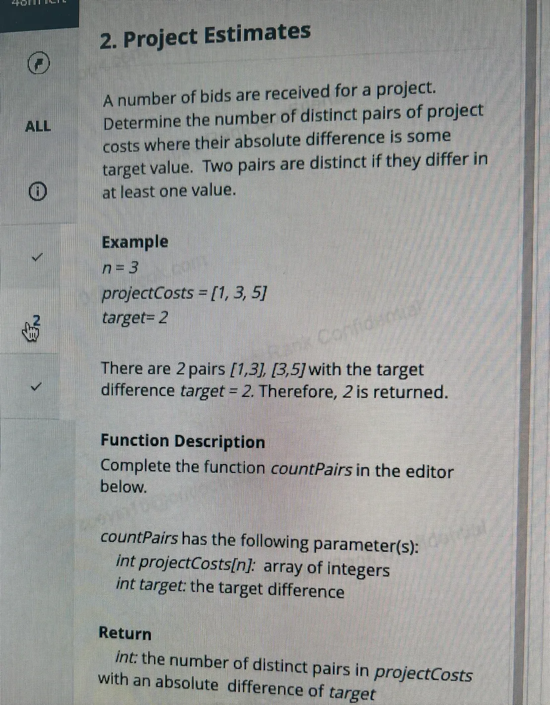 Question 1: Project Estimates — candidate-provided screenshot, bottom-right source watermark removed