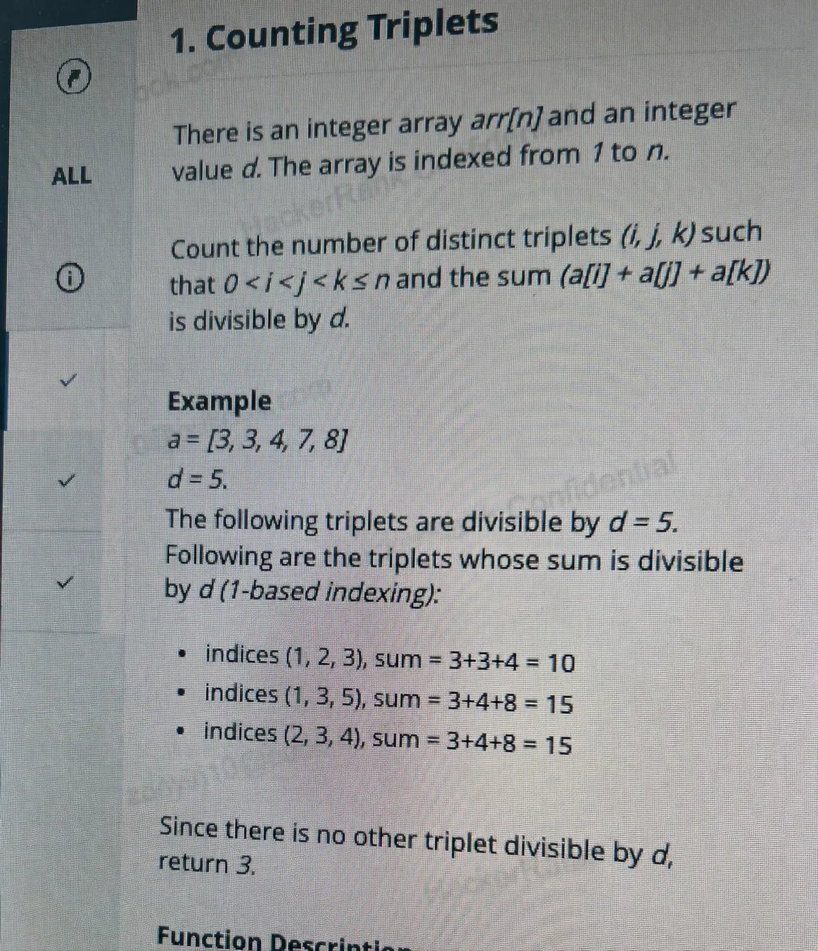 Question 2: Counting Triplets — candidate-provided screenshot, bottom-right source watermark removed