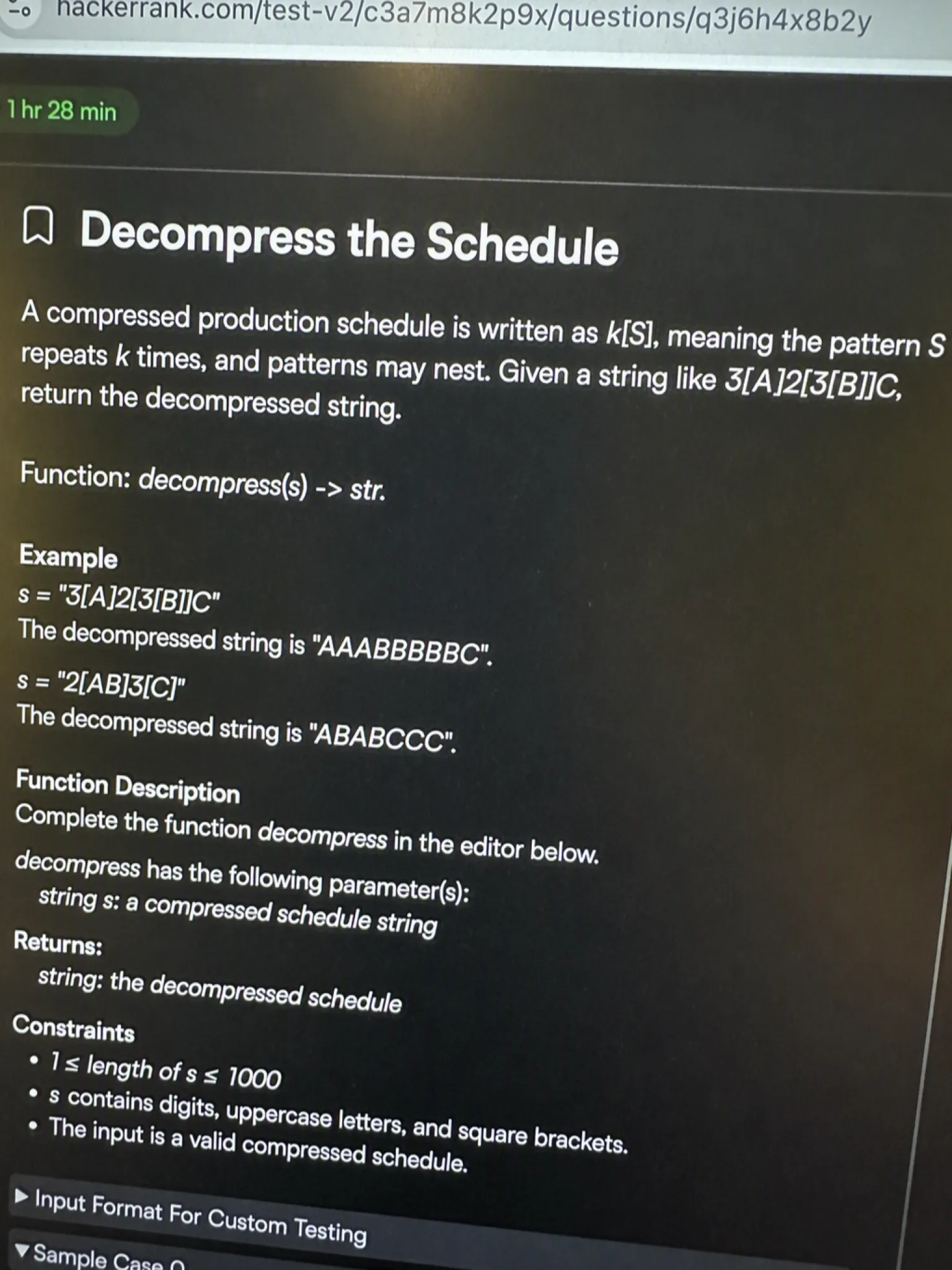 HackerRank OA question 3 — Decompress the Schedule