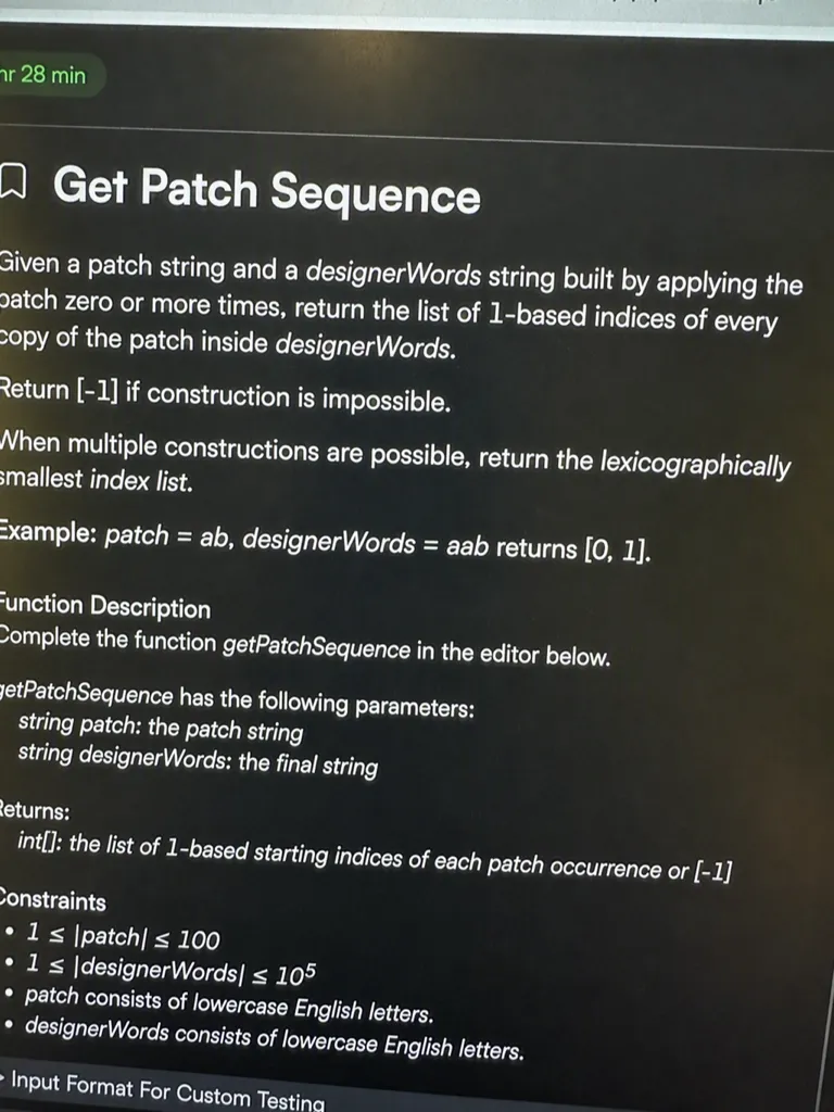 HackerRank OA question 3 — Get Patch Sequence