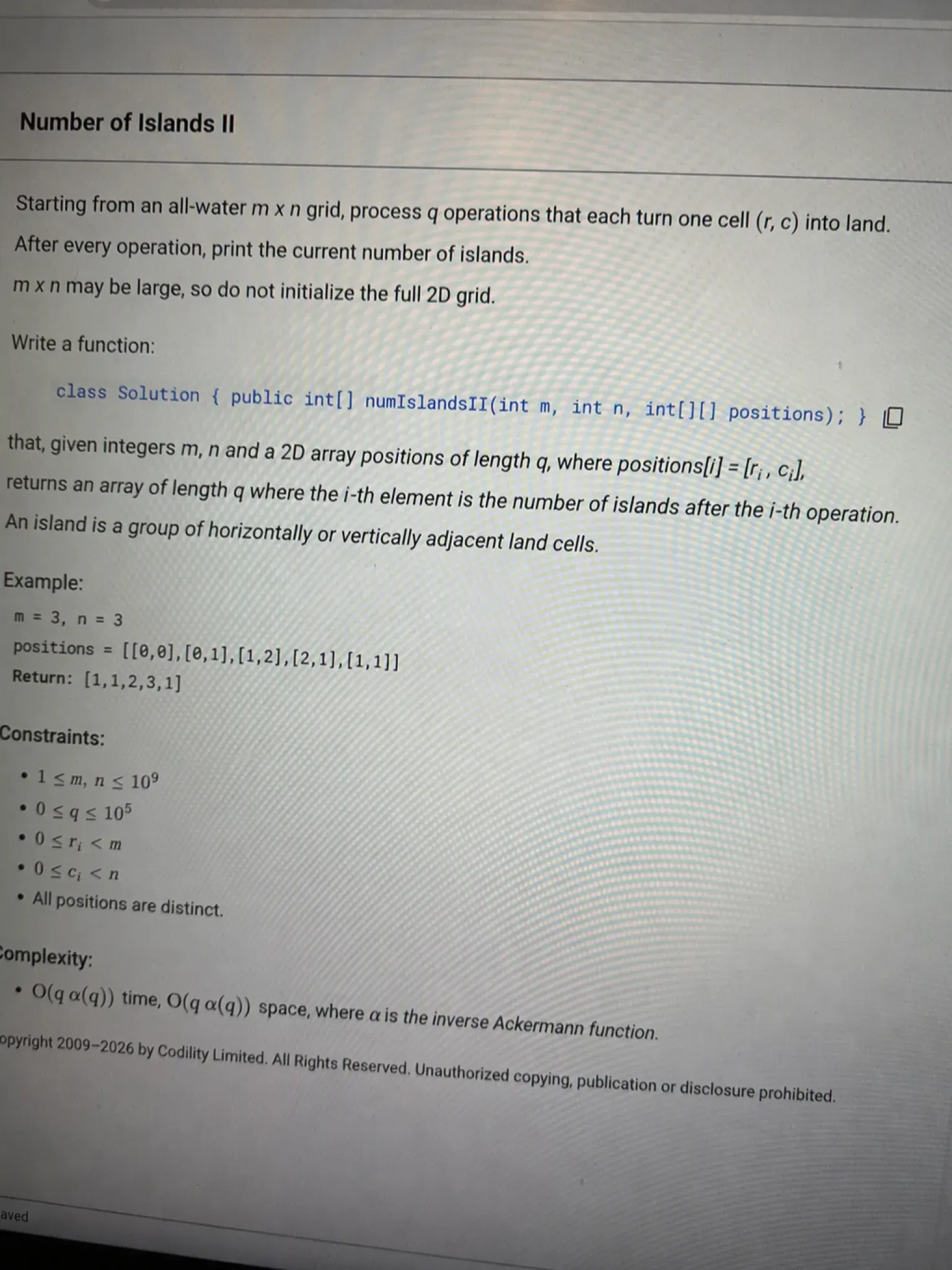 Codility OA question 2 — Number of Islands II