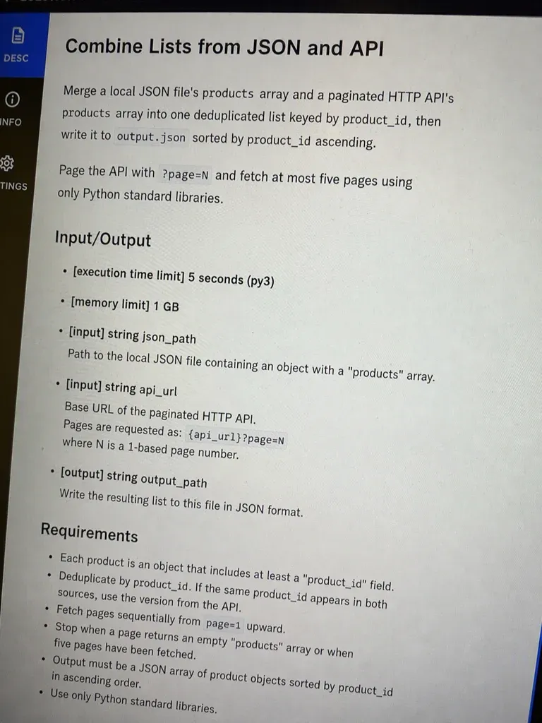 CodeSignal OA question 1: Combine Lists from JSON and API
