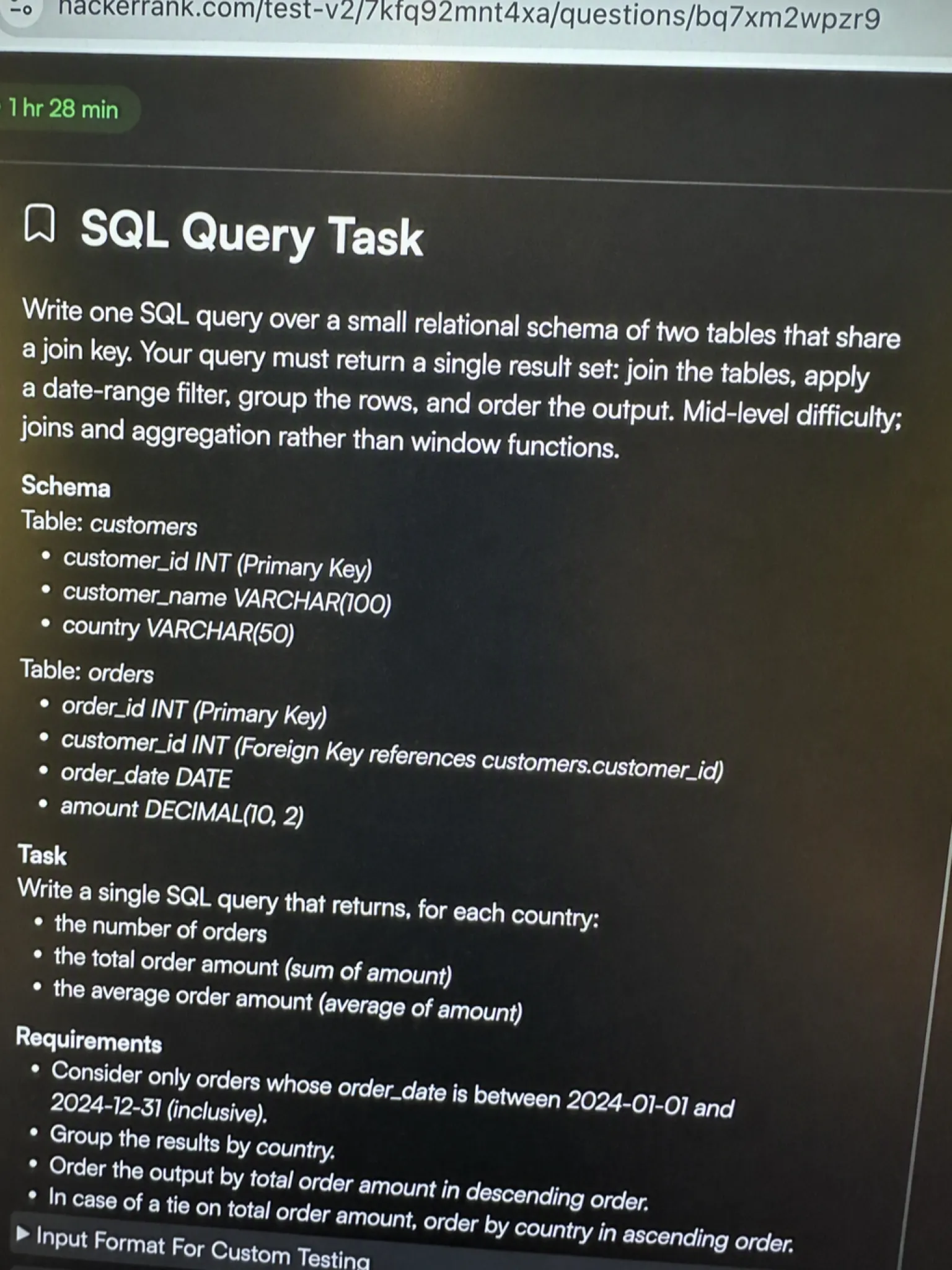 HackerRank OA question 1: SQL Query Task