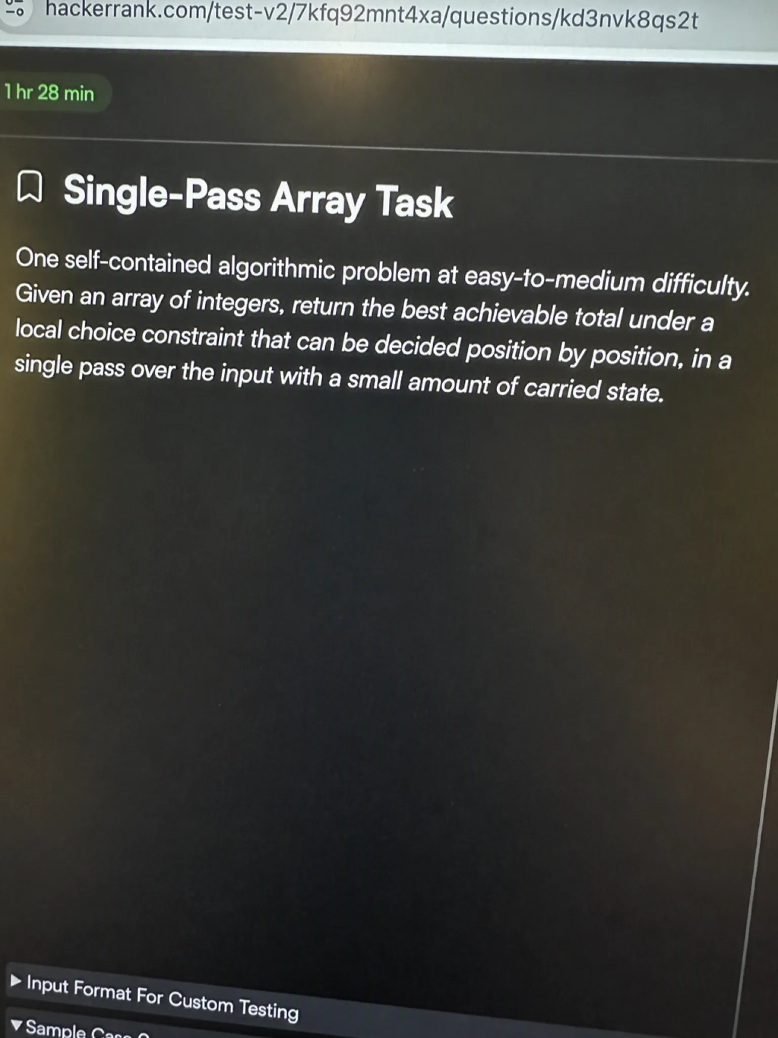 HackerRank OA question 2: Single-Pass Array Task