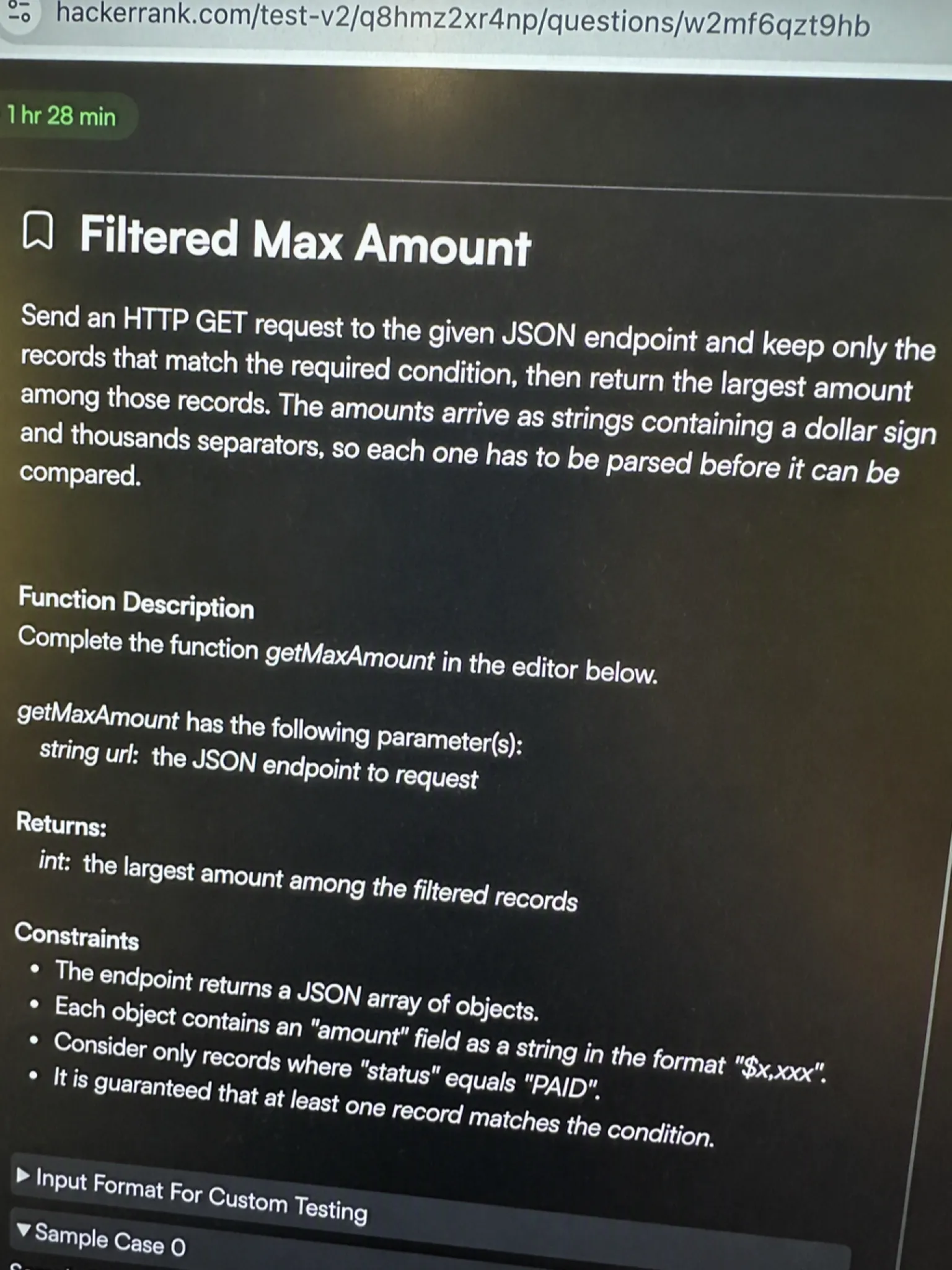 HackerRank OA question 3: Filtered Max Amount
