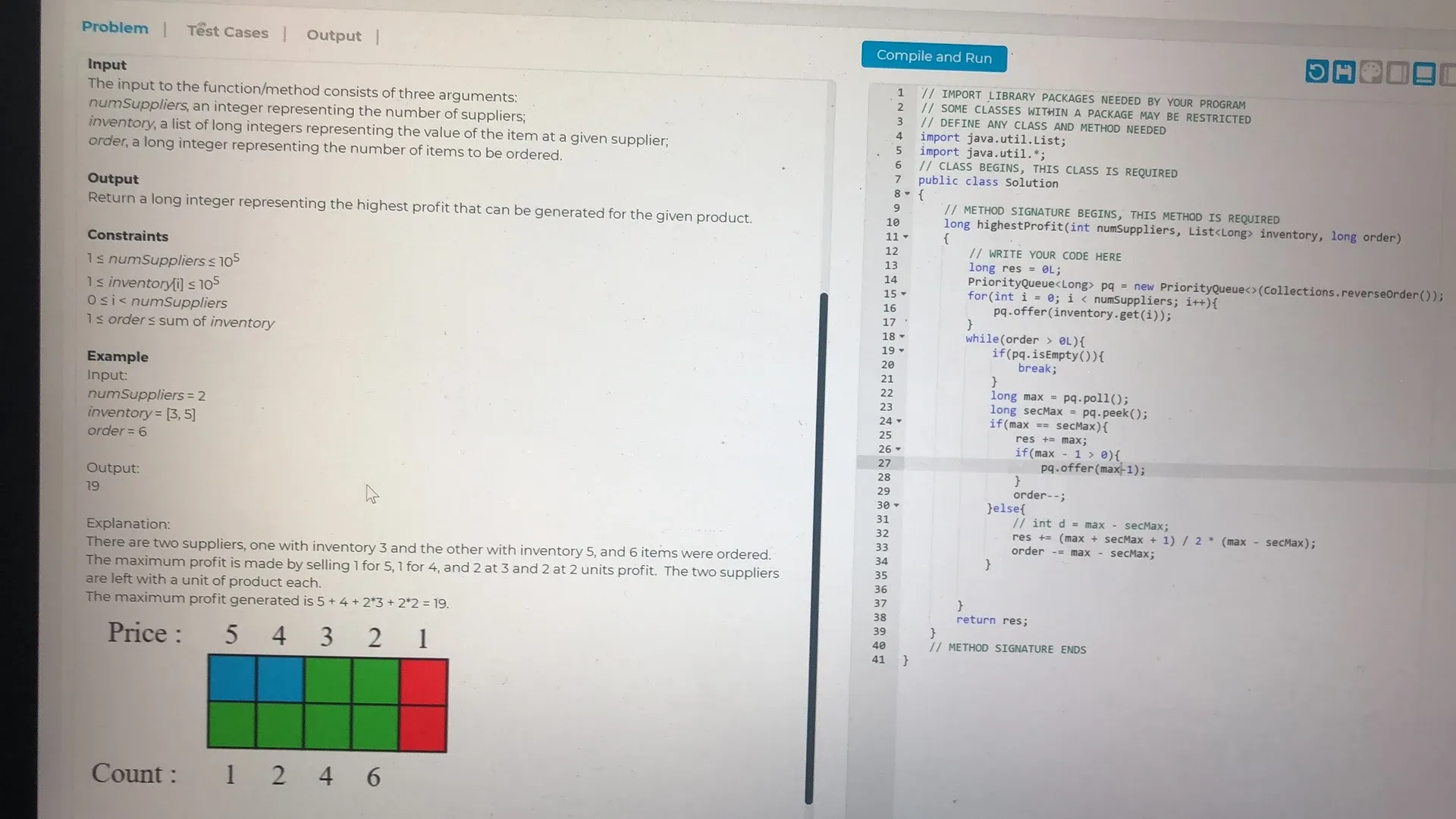 Question 1: supplier-profit inventory problem, original candidate screenshot from the Amazon OA editor