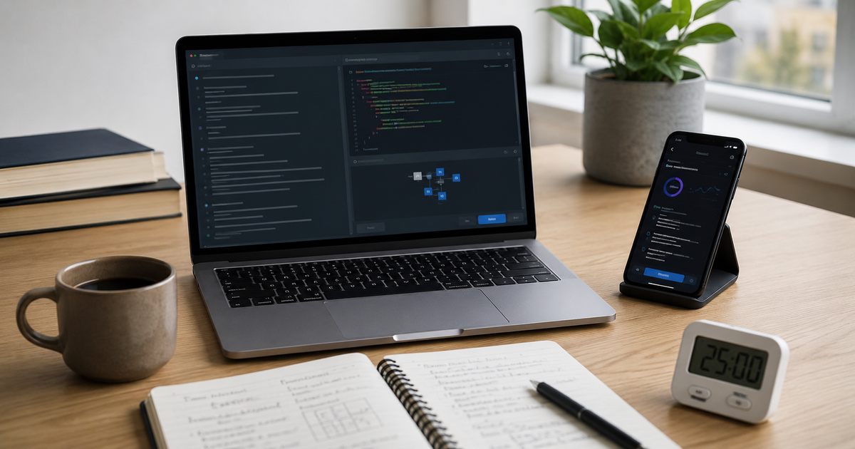 Laptop and phone setup for Capital One CodeSignal coding assessment preparation