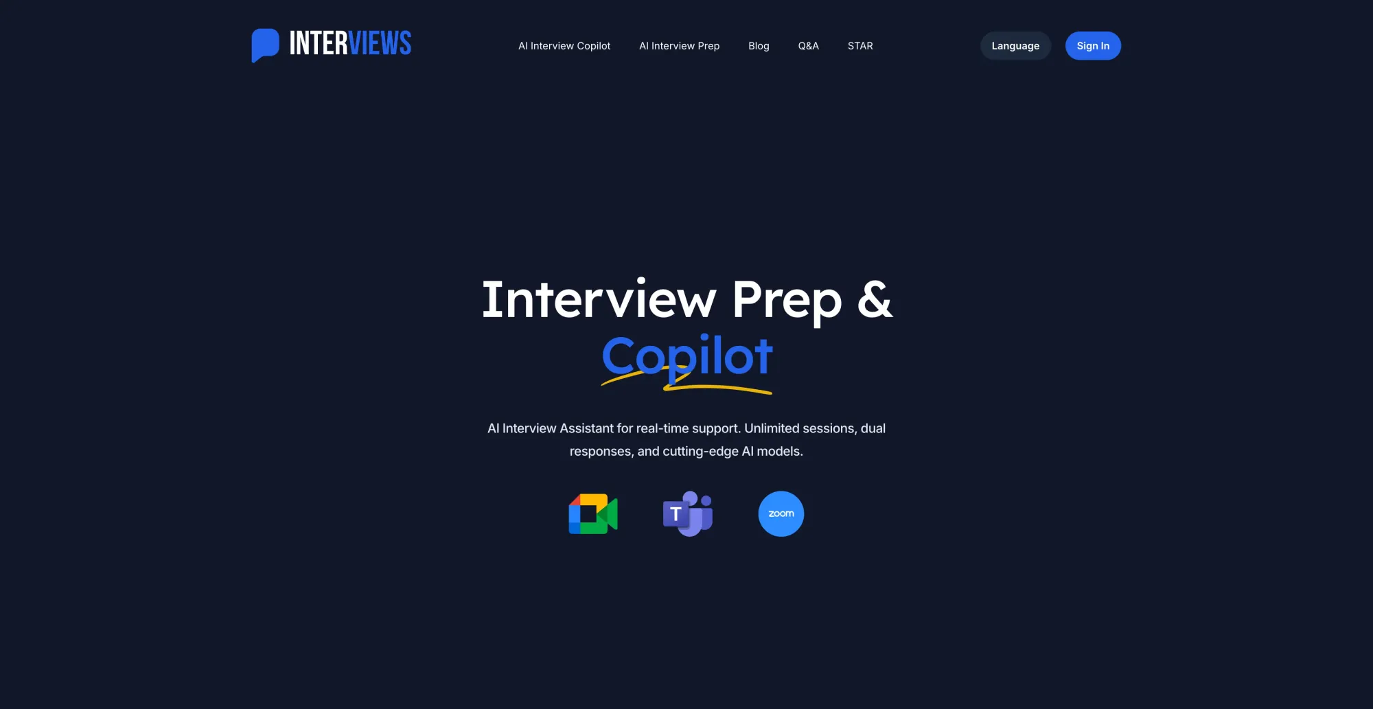 interviews.chat homepage screenshot in 2026 review.