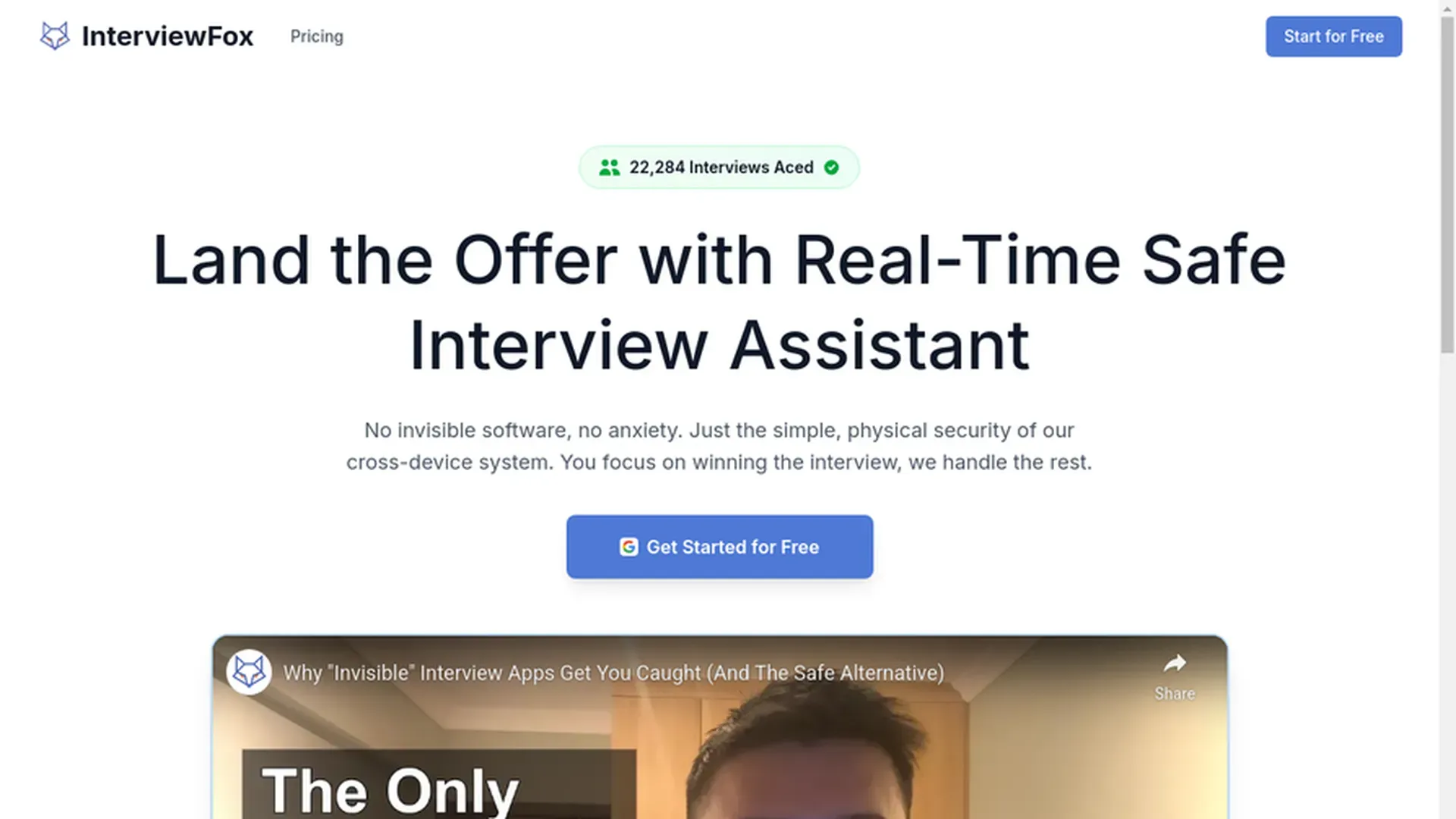 InterviewFox homepage screenshot in 2026 review.